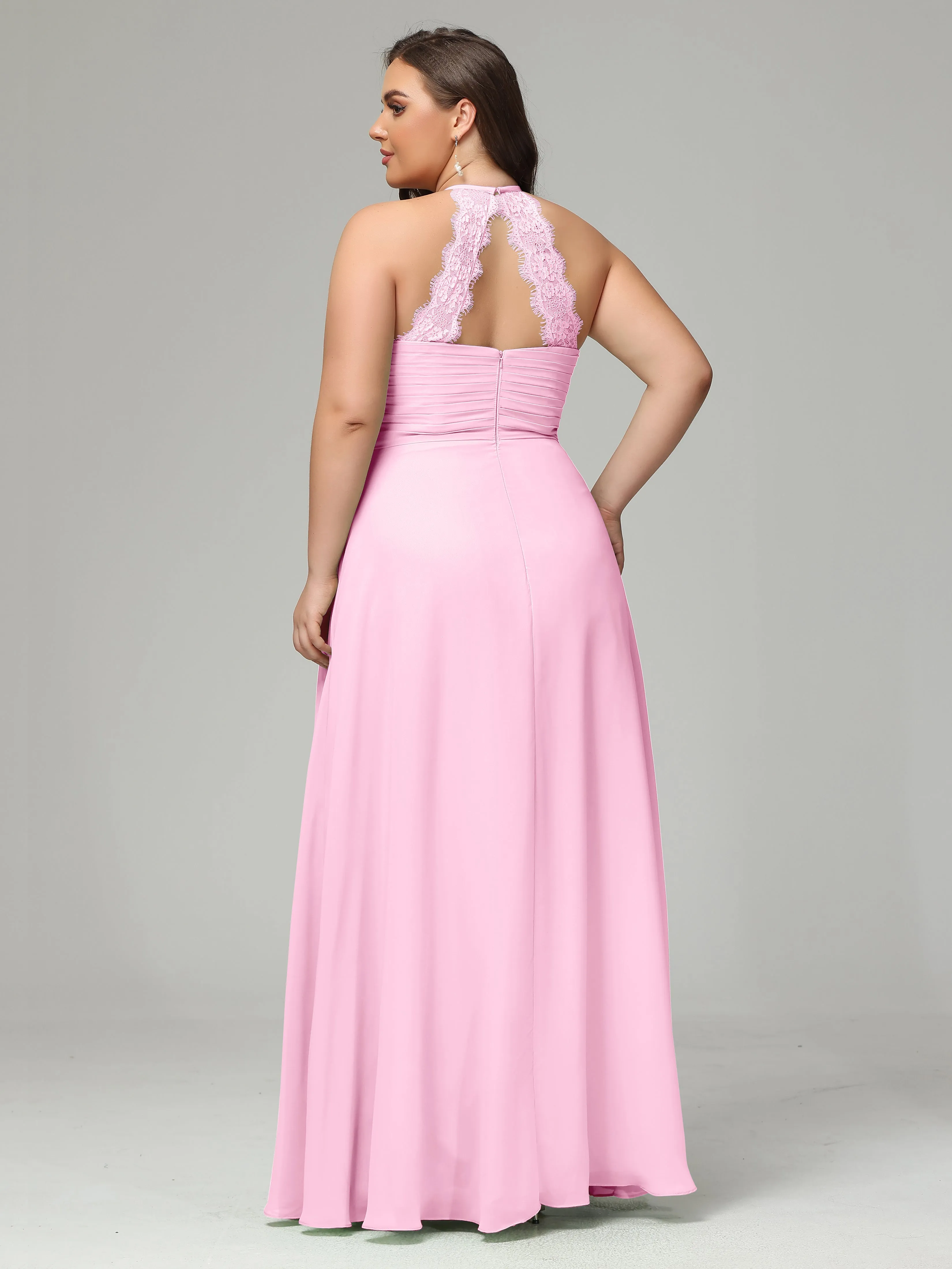 Halter Sleeveless Chiffon Long Plus Bridesmaid Dresses