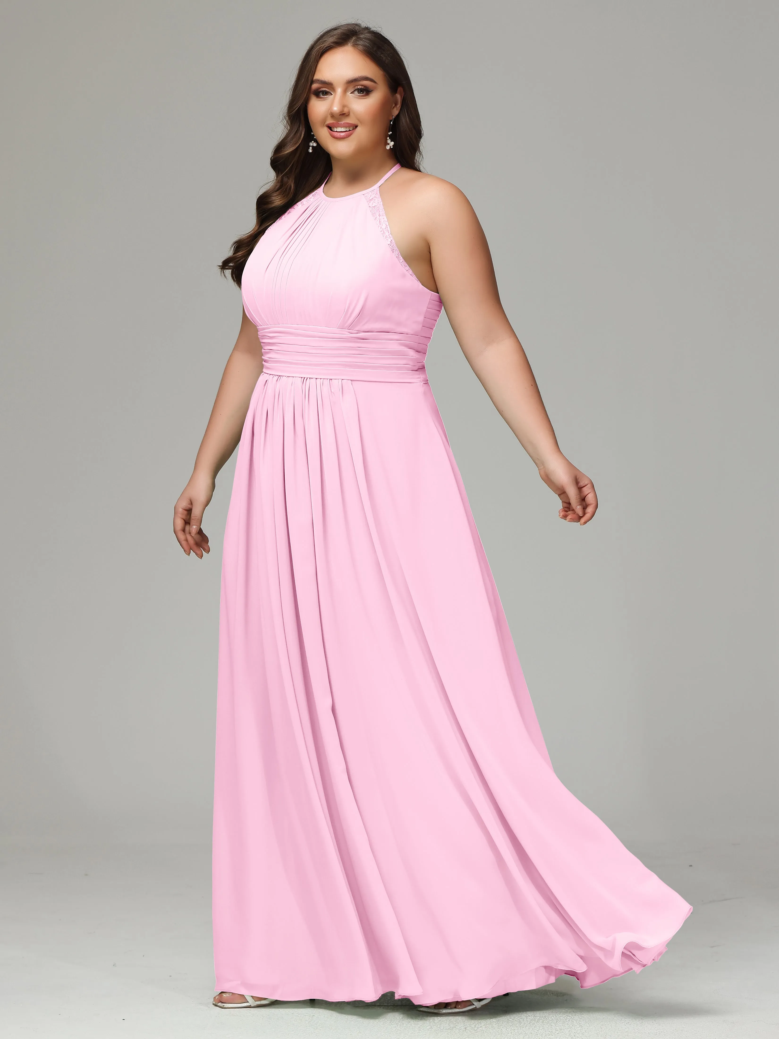 Halter Sleeveless Chiffon Long Plus Bridesmaid Dresses