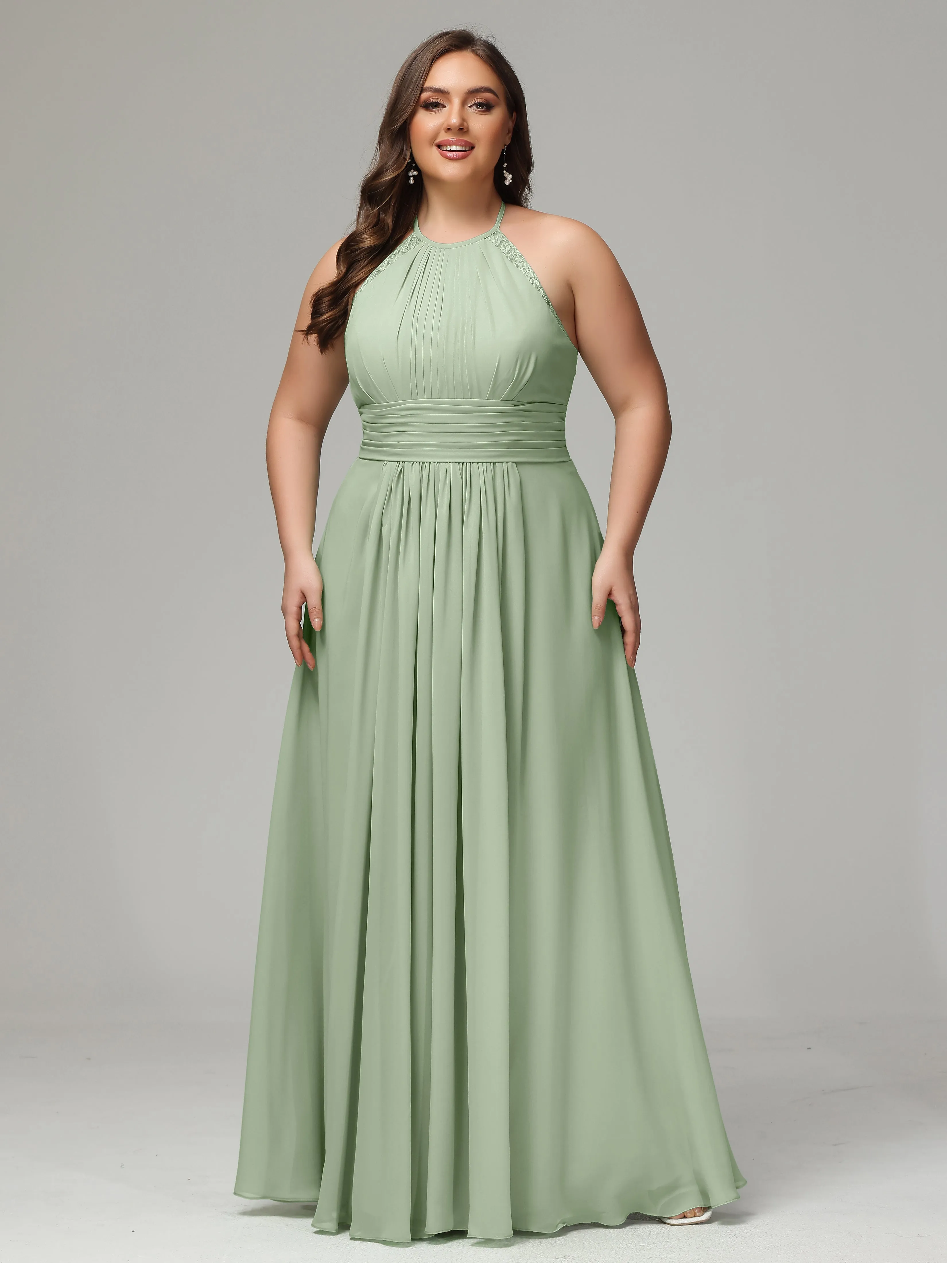 Halter Sleeveless Chiffon Long Plus Bridesmaid Dresses