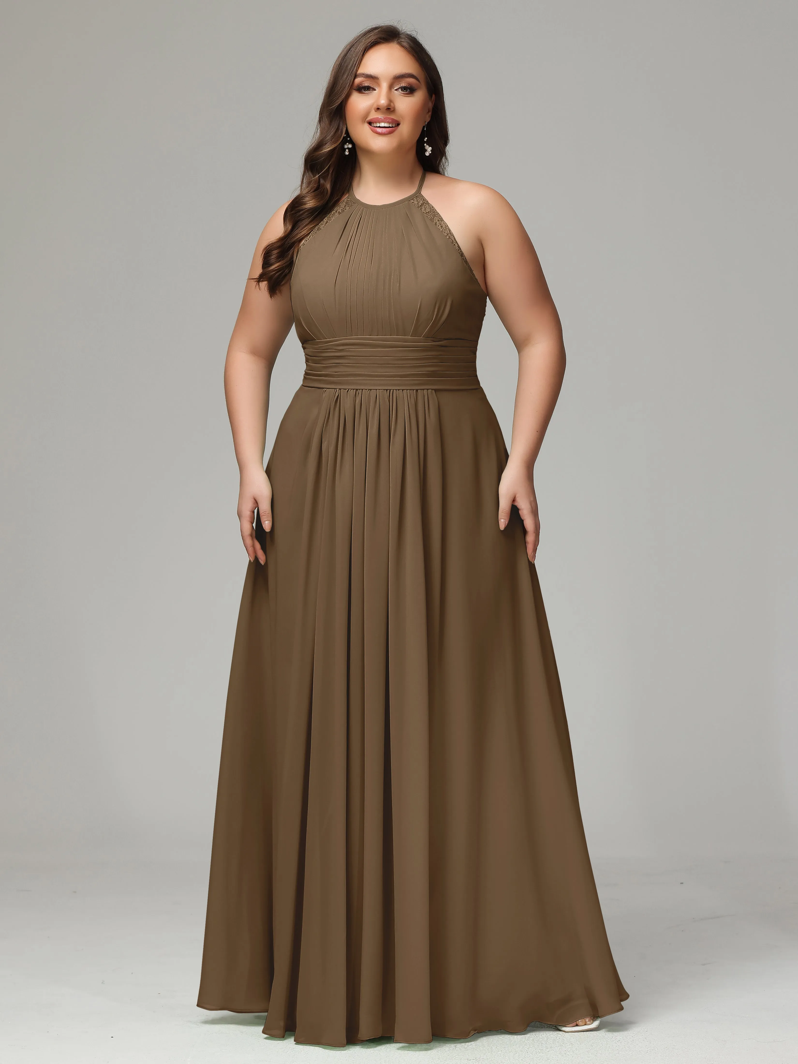 Halter Sleeveless Chiffon Long Plus Bridesmaid Dresses