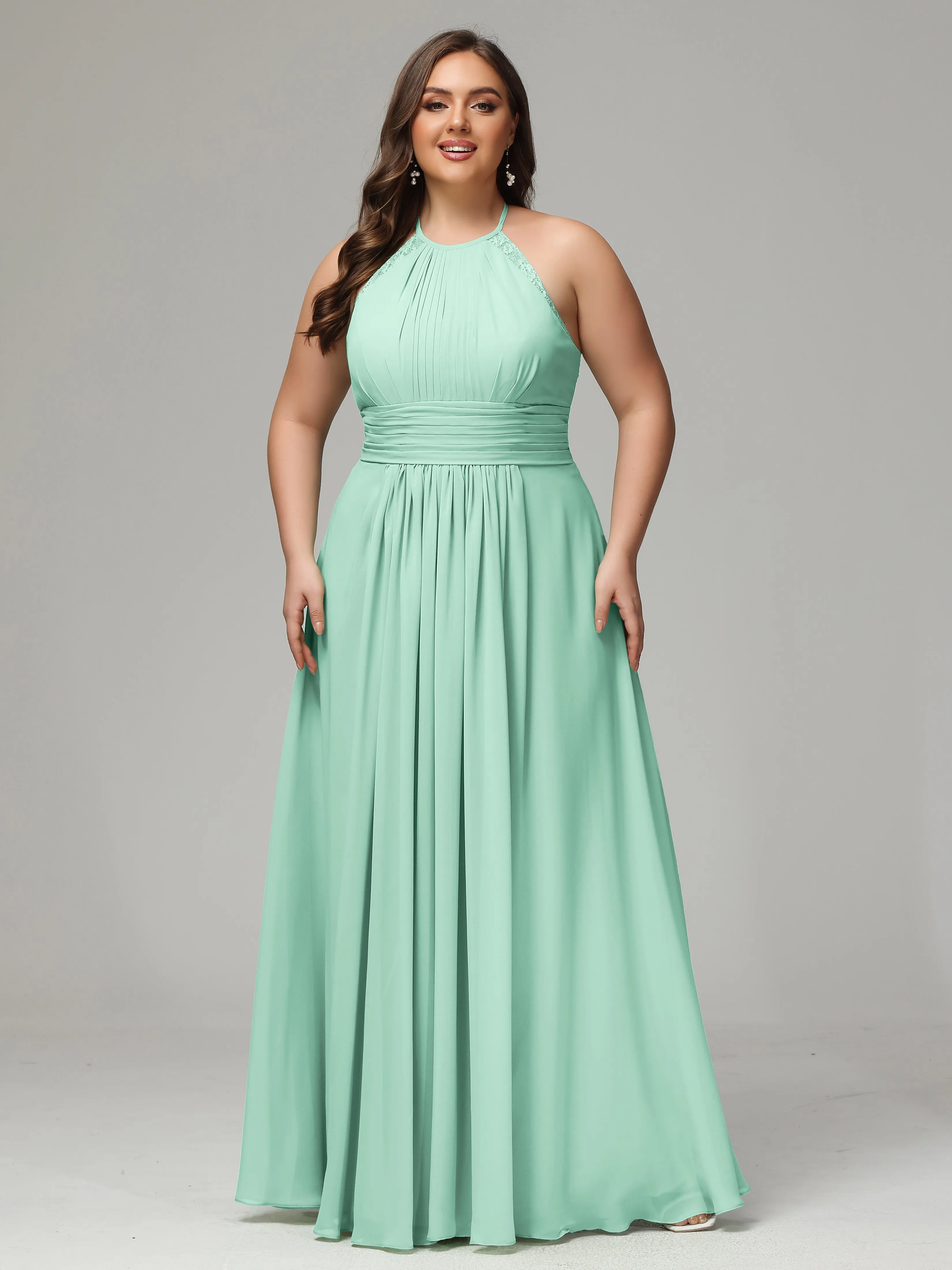 Halter Sleeveless Chiffon Long Plus Bridesmaid Dresses