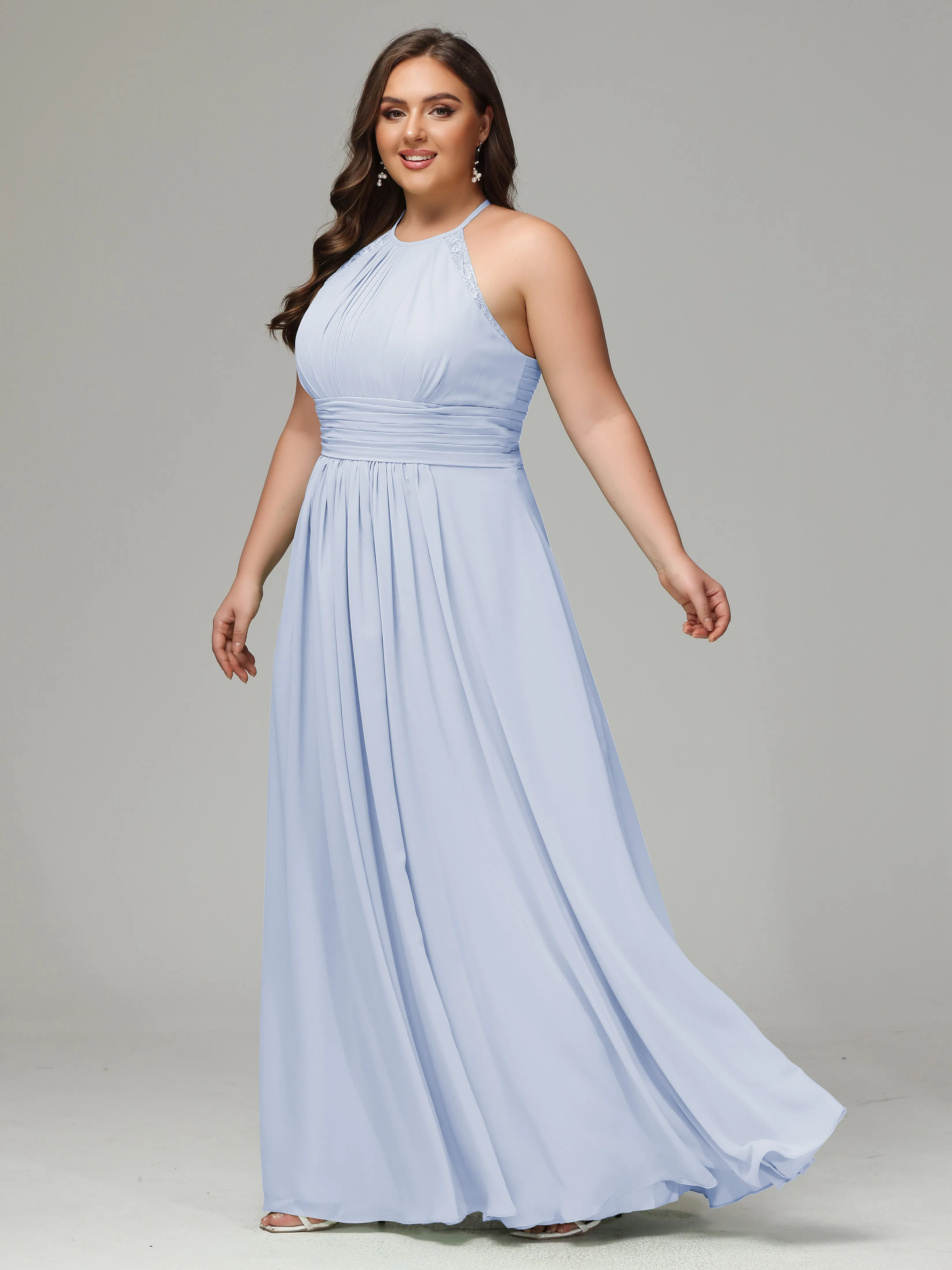 Halter Sleeveless Chiffon Long Plus Bridesmaid Dresses