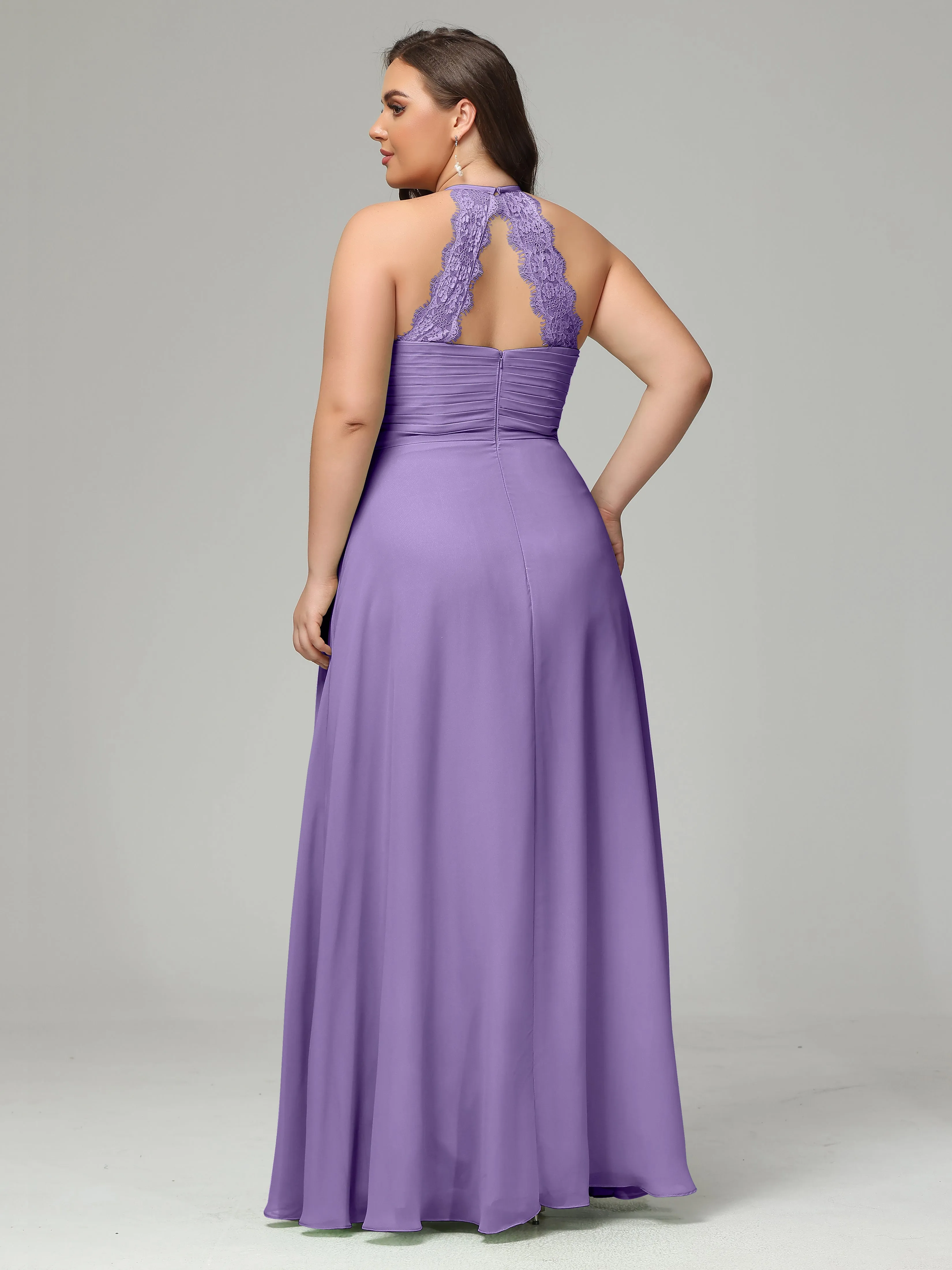 Halter Sleeveless Chiffon Long Plus Bridesmaid Dresses