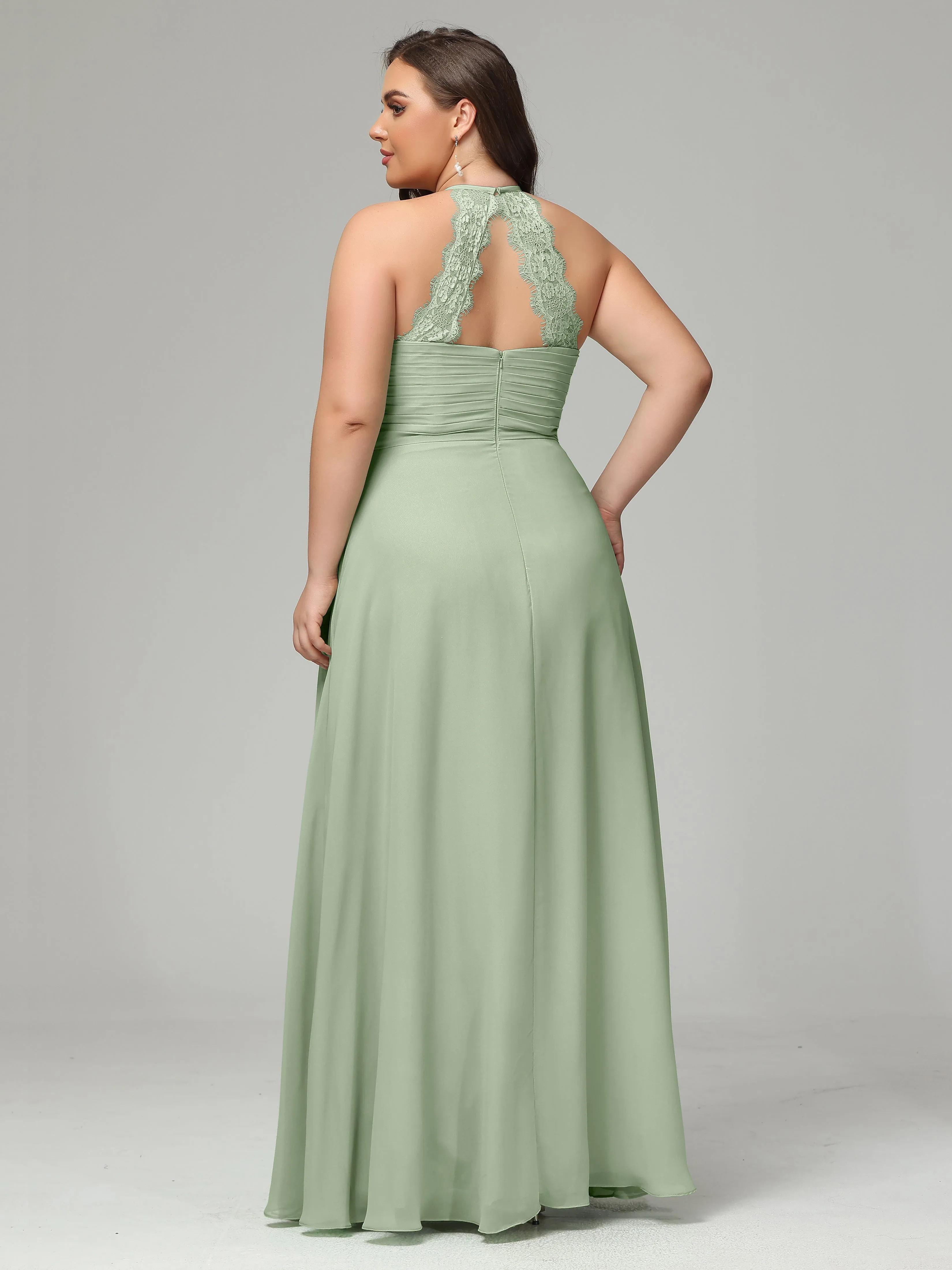 Halter Sleeveless Chiffon Long Plus Bridesmaid Dresses