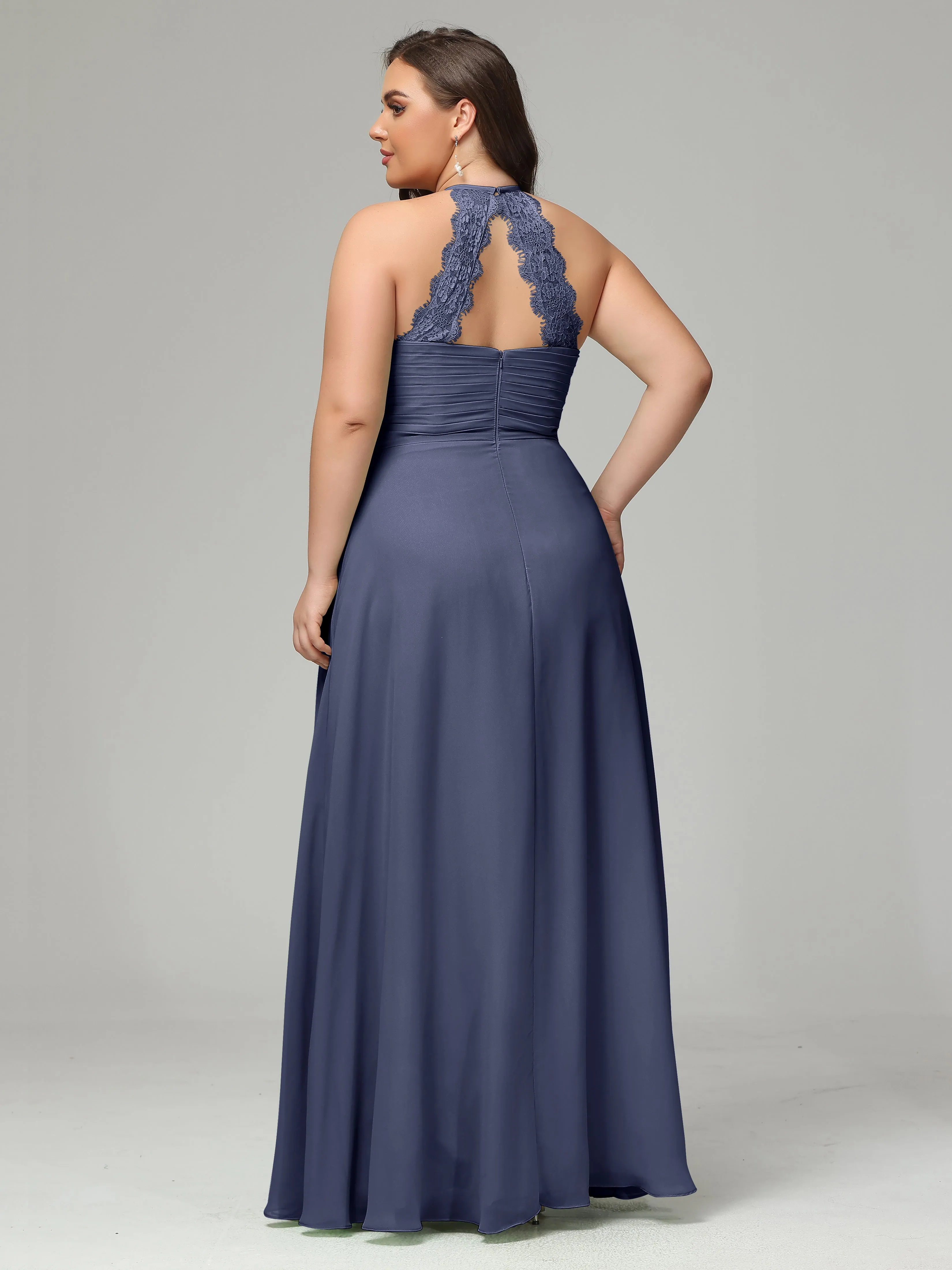 Halter Sleeveless Chiffon Long Plus Bridesmaid Dresses