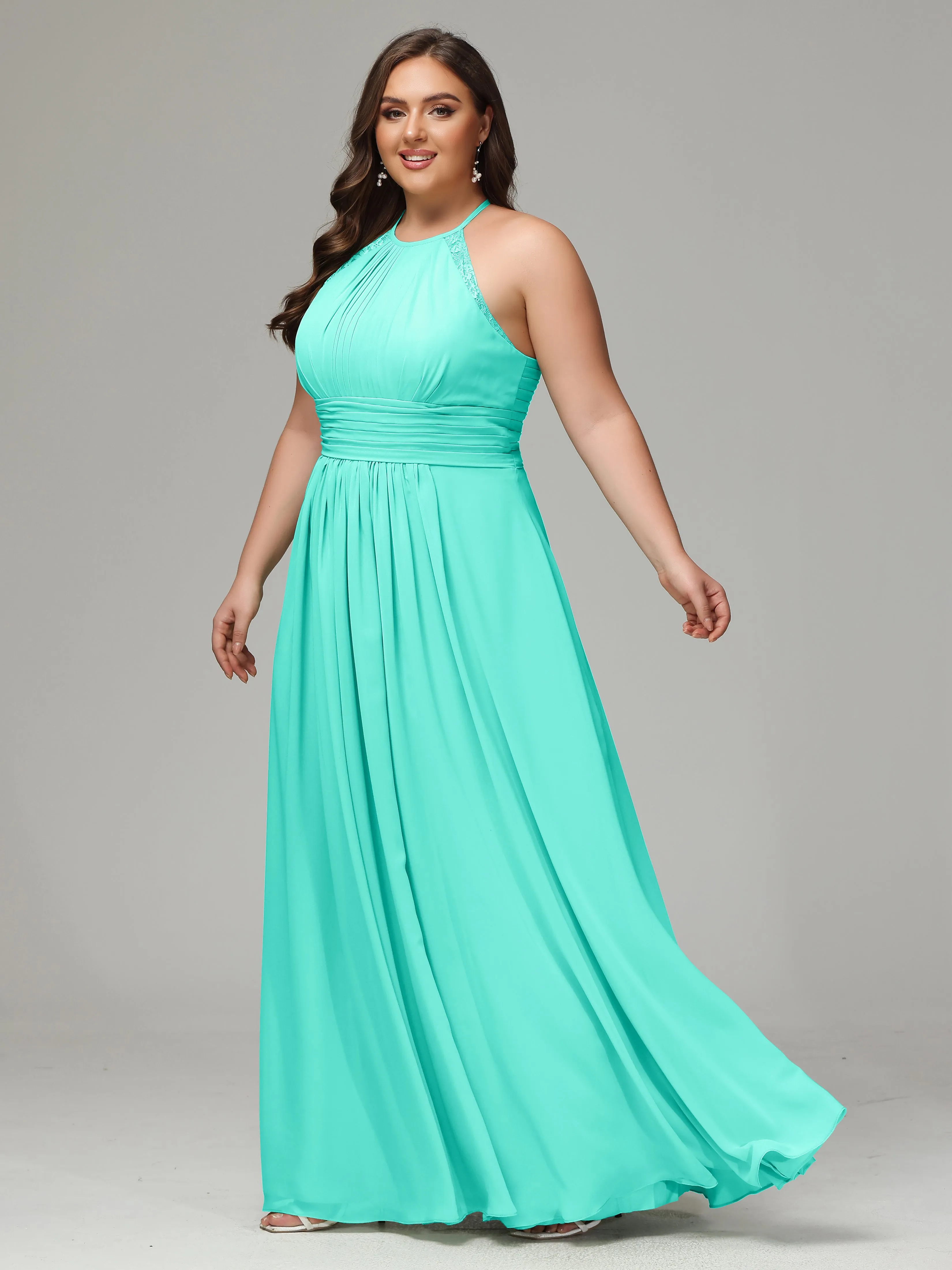 Halter Sleeveless Chiffon Long Plus Bridesmaid Dresses