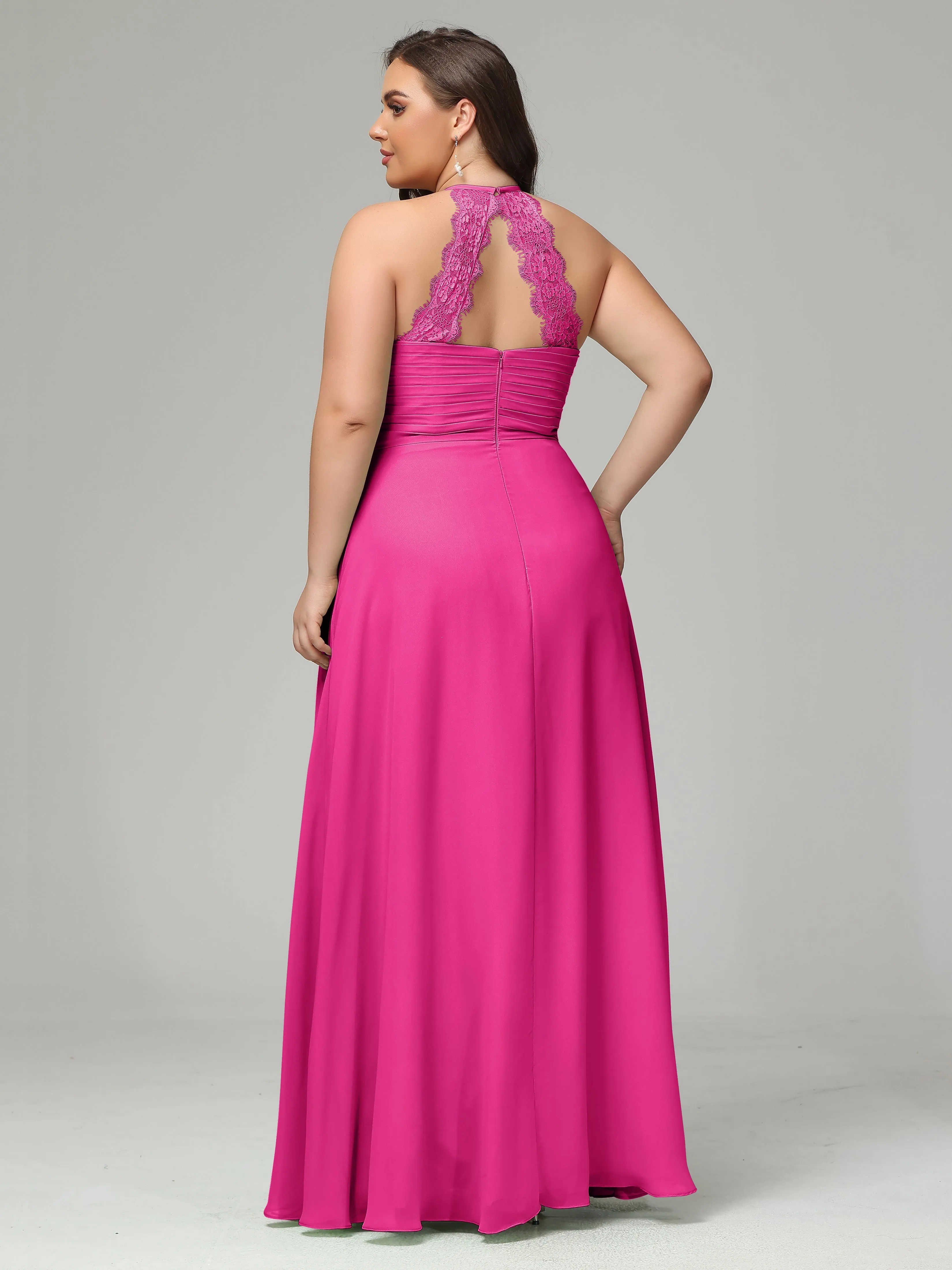 Halter Sleeveless Chiffon Long Plus Bridesmaid Dresses