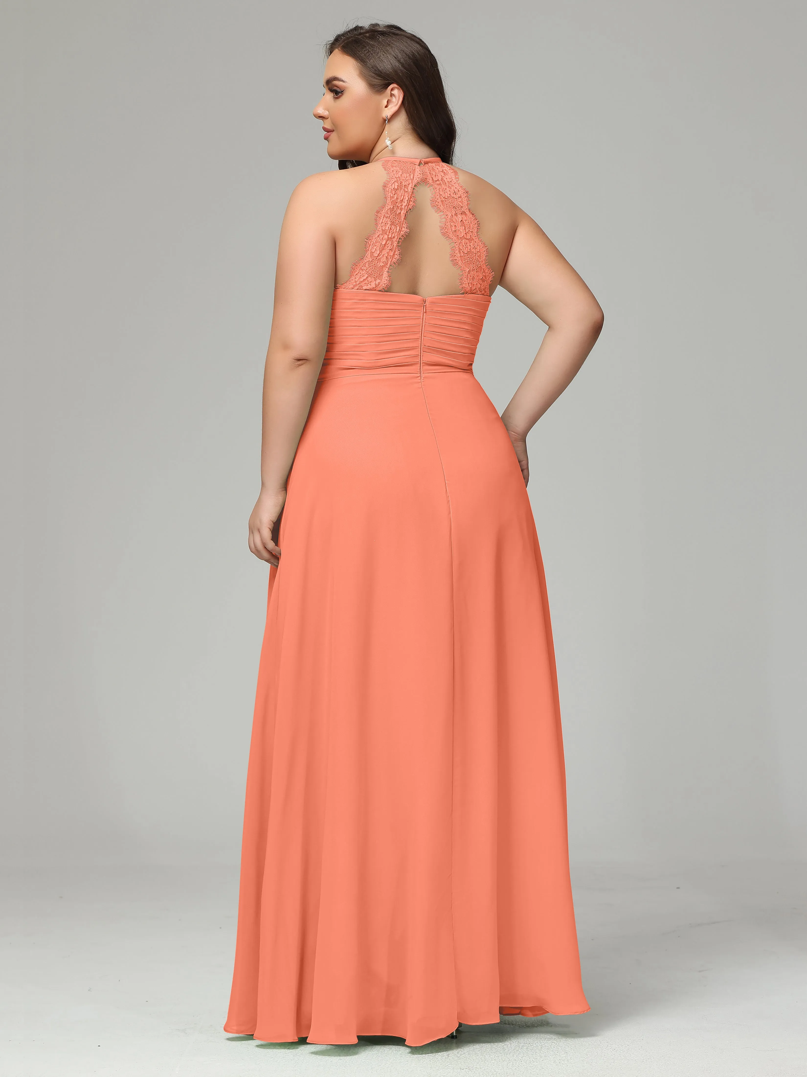 Halter Sleeveless Chiffon Long Plus Bridesmaid Dresses