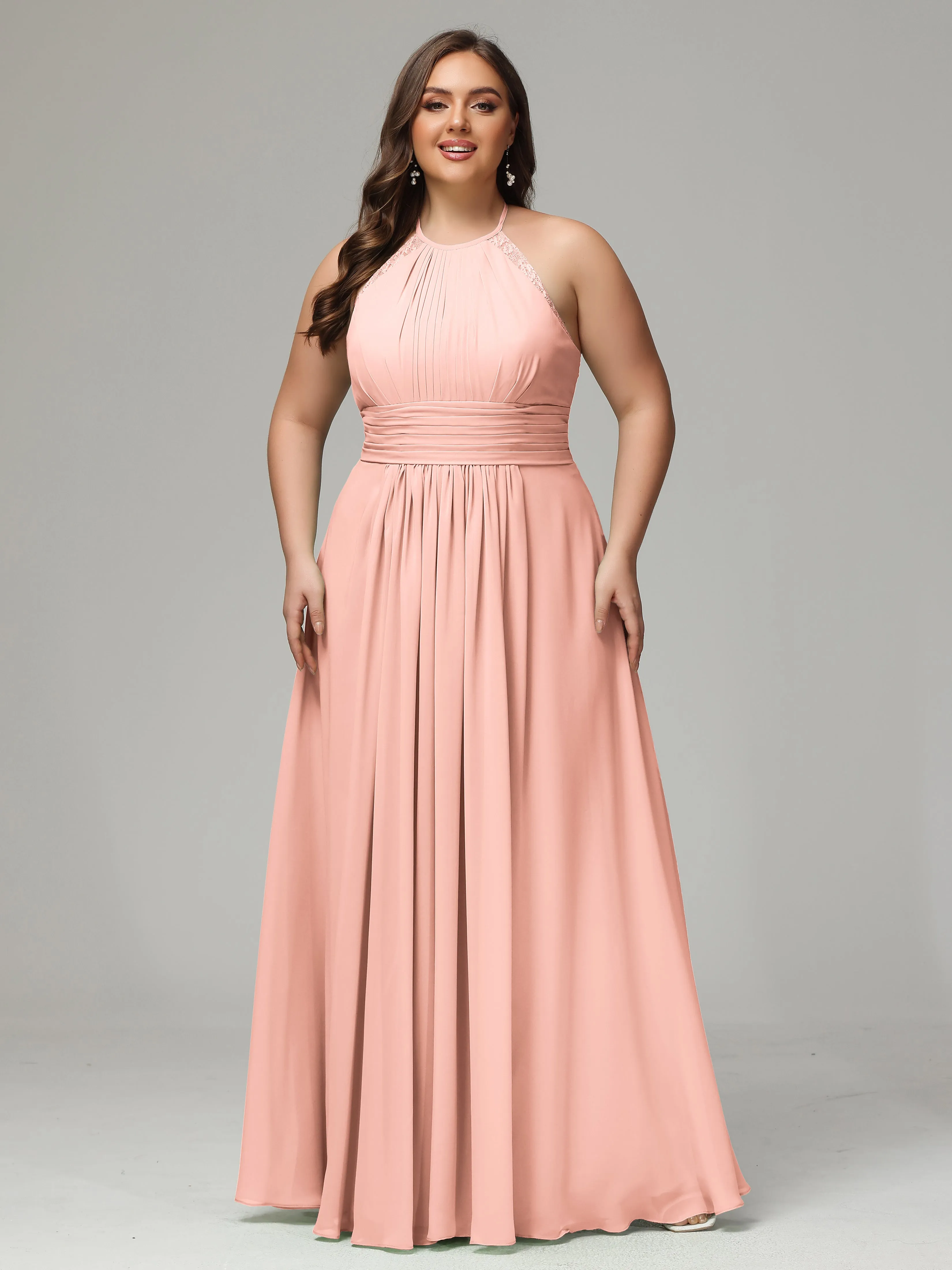 Halter Sleeveless Chiffon Long Plus Bridesmaid Dresses