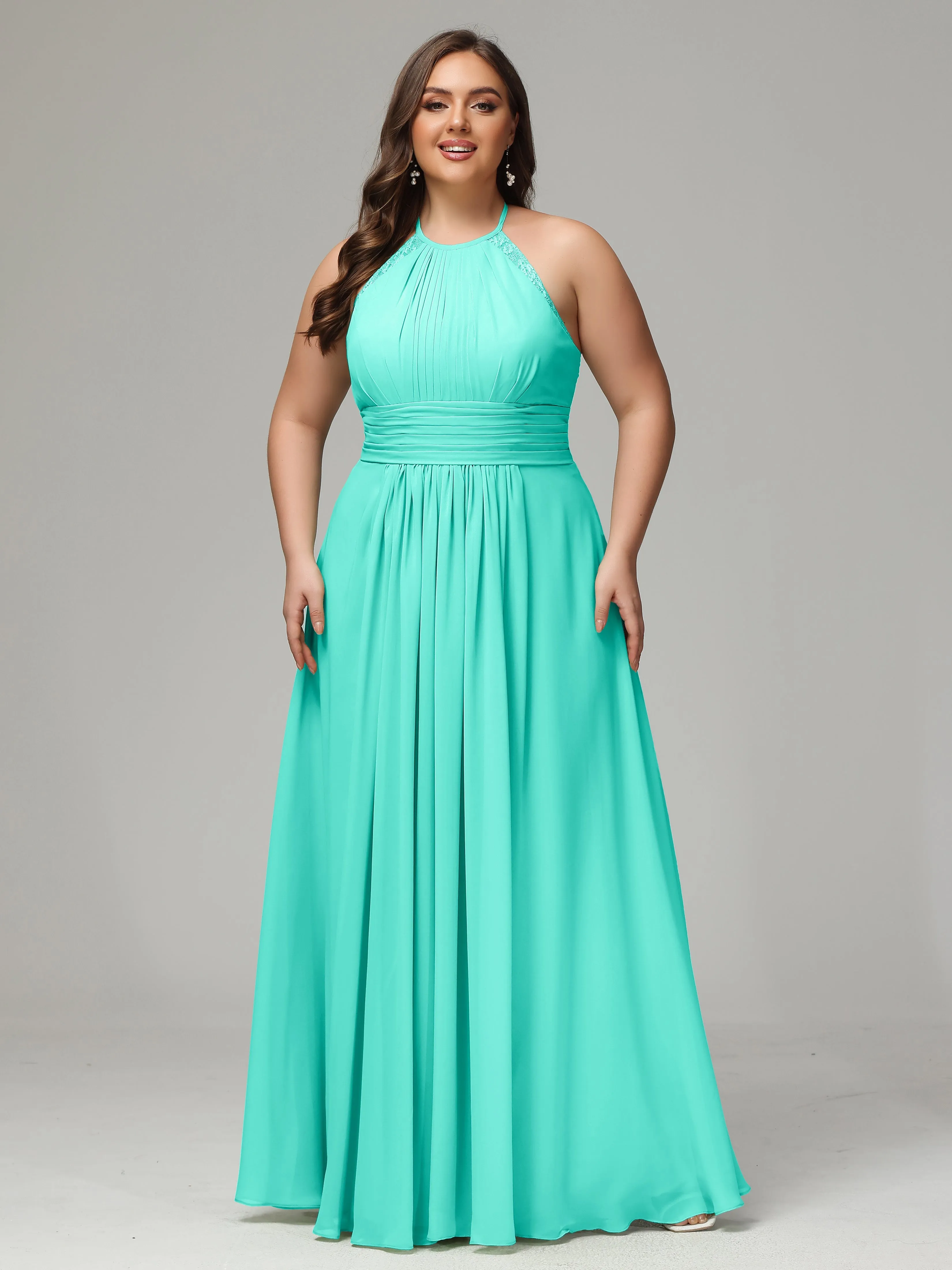 Halter Sleeveless Chiffon Long Plus Bridesmaid Dresses