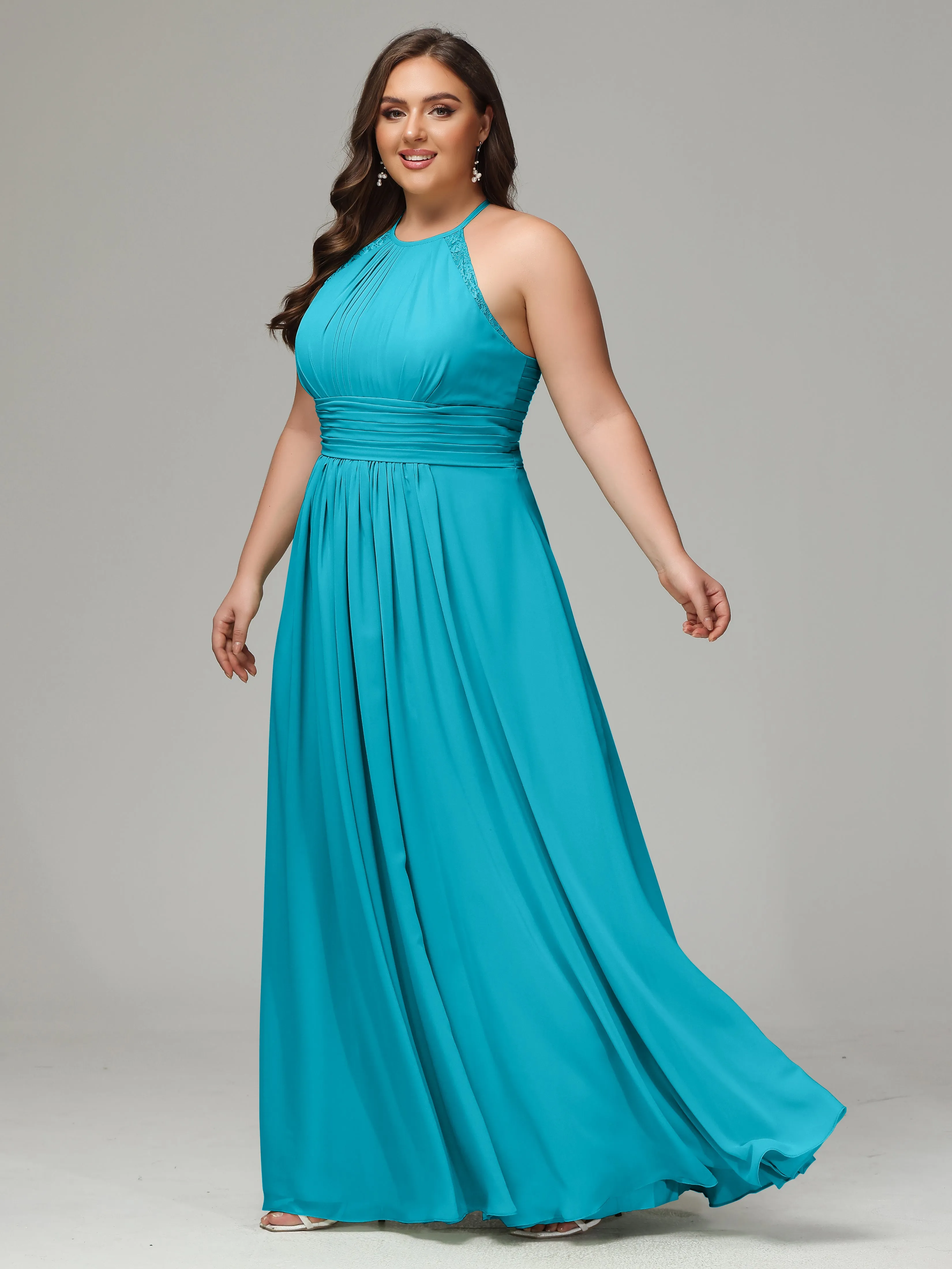 Halter Sleeveless Chiffon Long Plus Bridesmaid Dresses