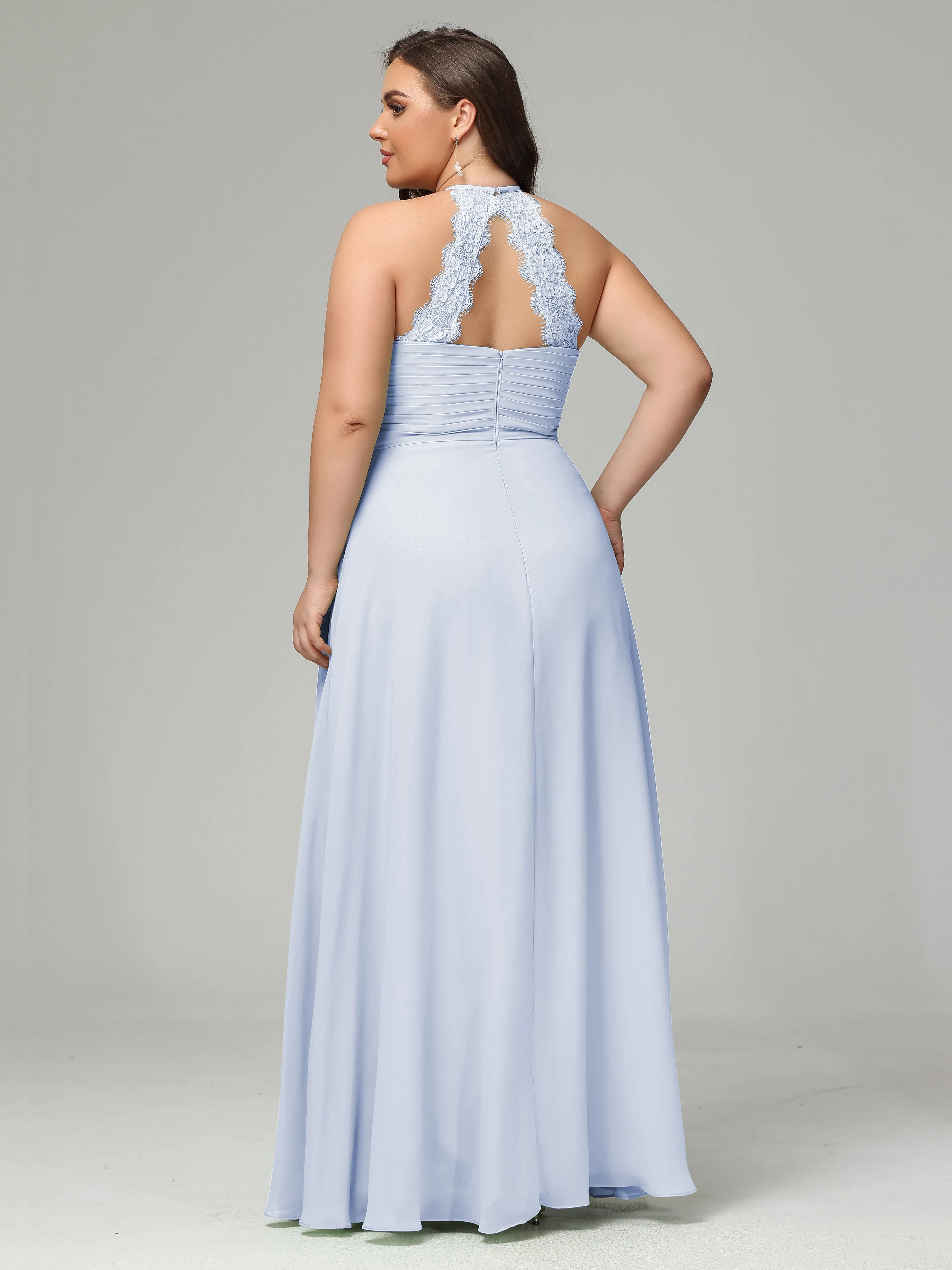 Halter Sleeveless Chiffon Long Plus Bridesmaid Dresses