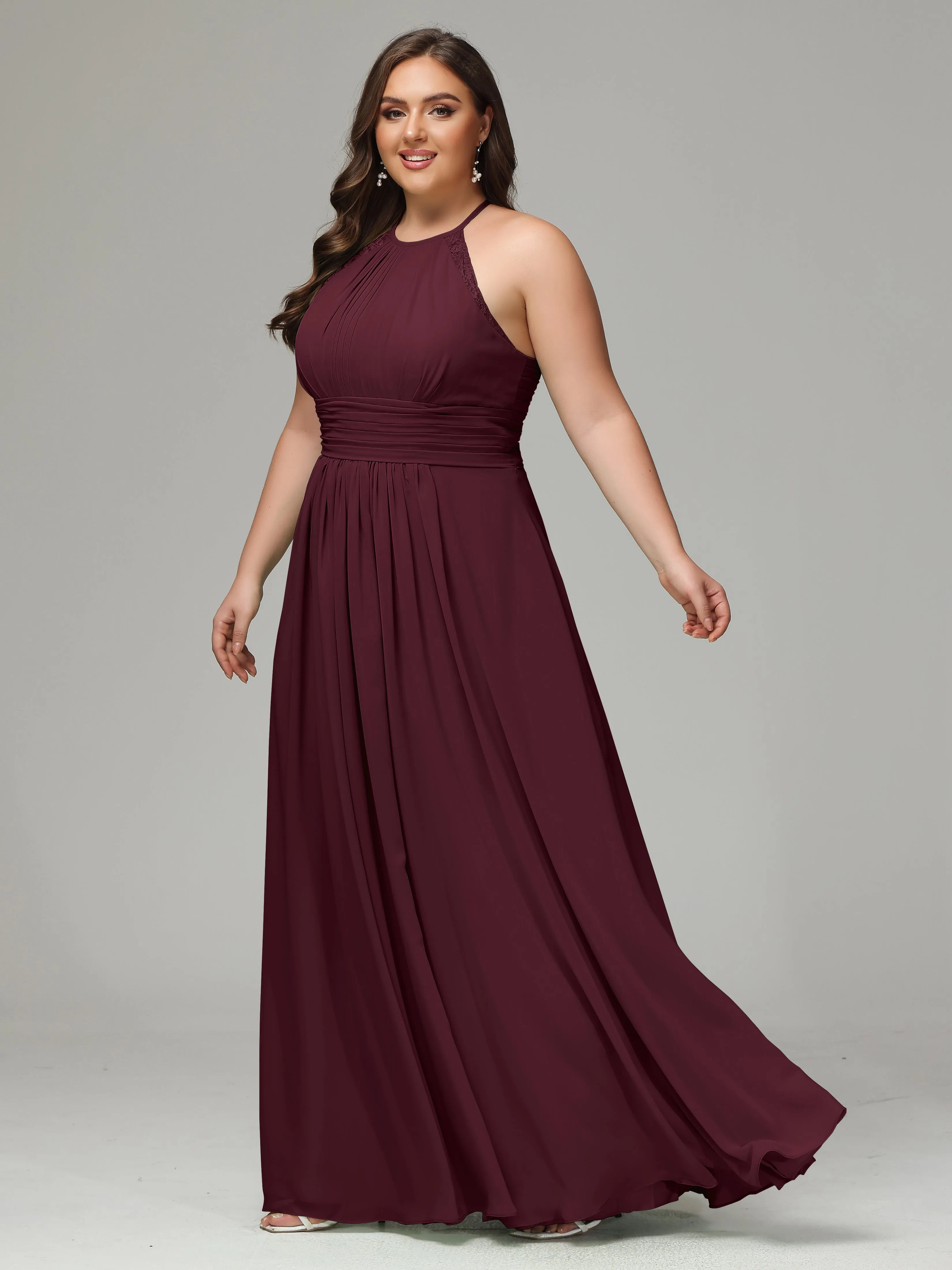 Halter Sleeveless Chiffon Long Plus Bridesmaid Dresses