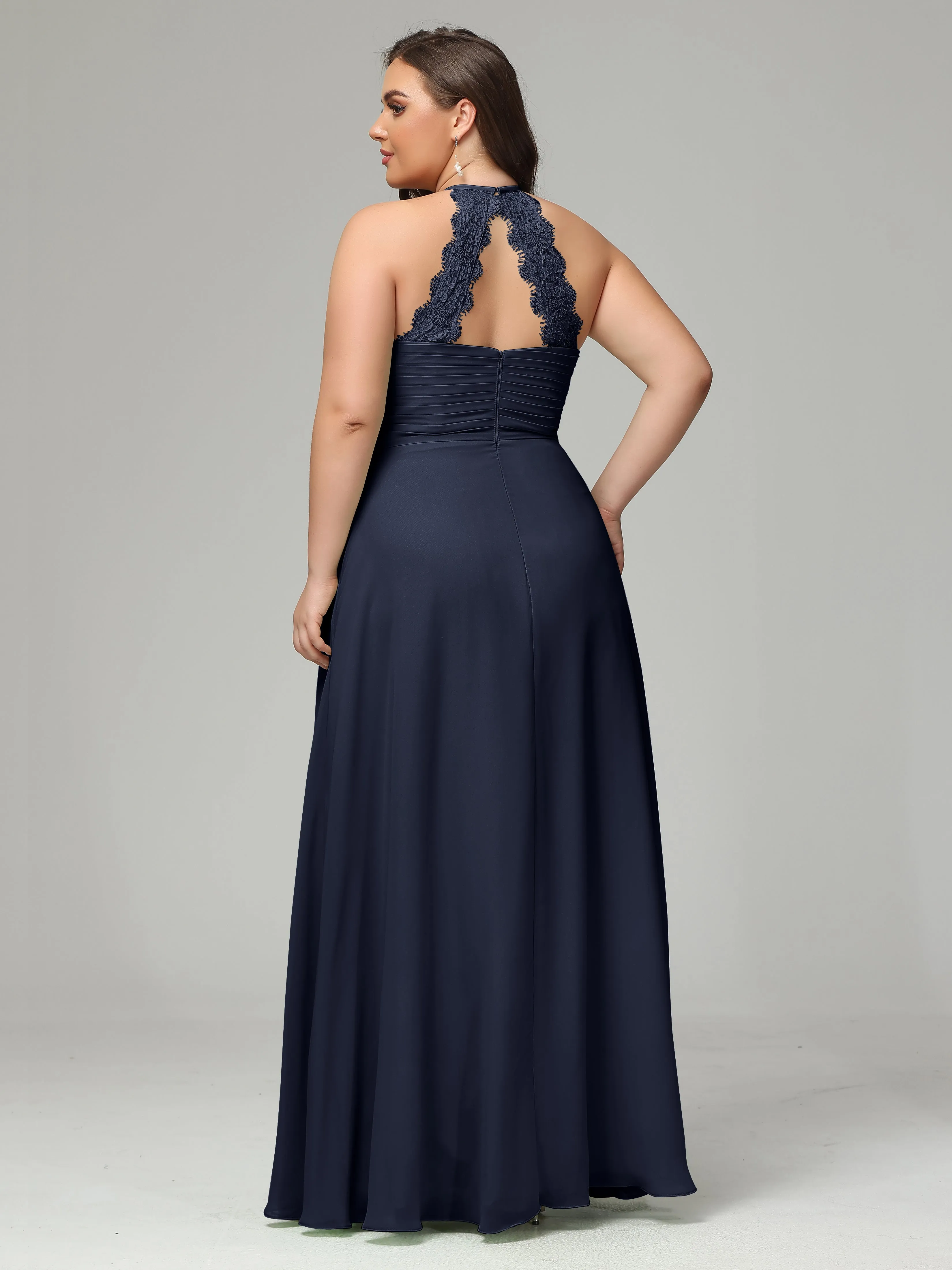 Halter Sleeveless Chiffon Long Plus Bridesmaid Dresses
