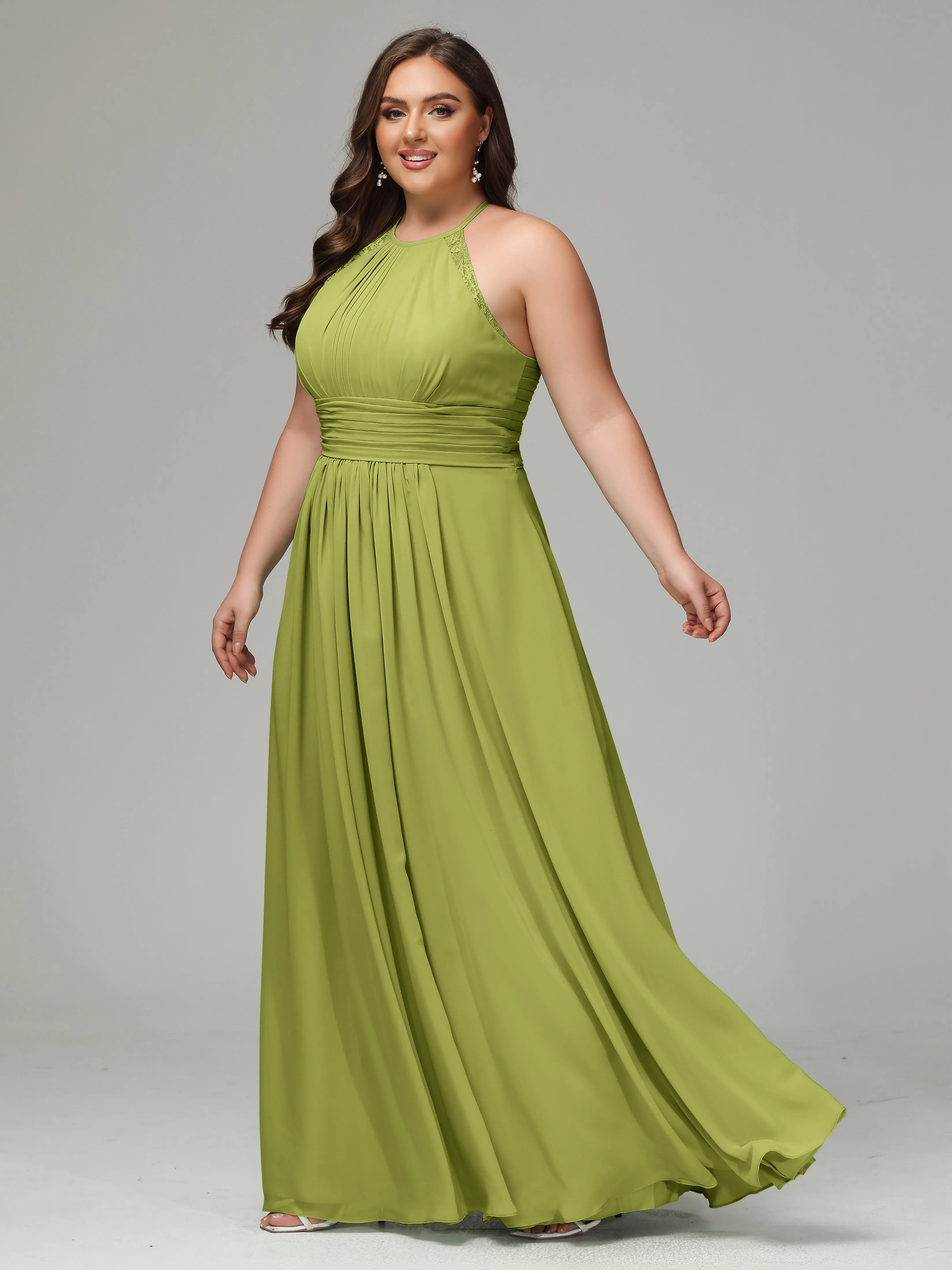 Halter Sleeveless Chiffon Long Plus Bridesmaid Dresses