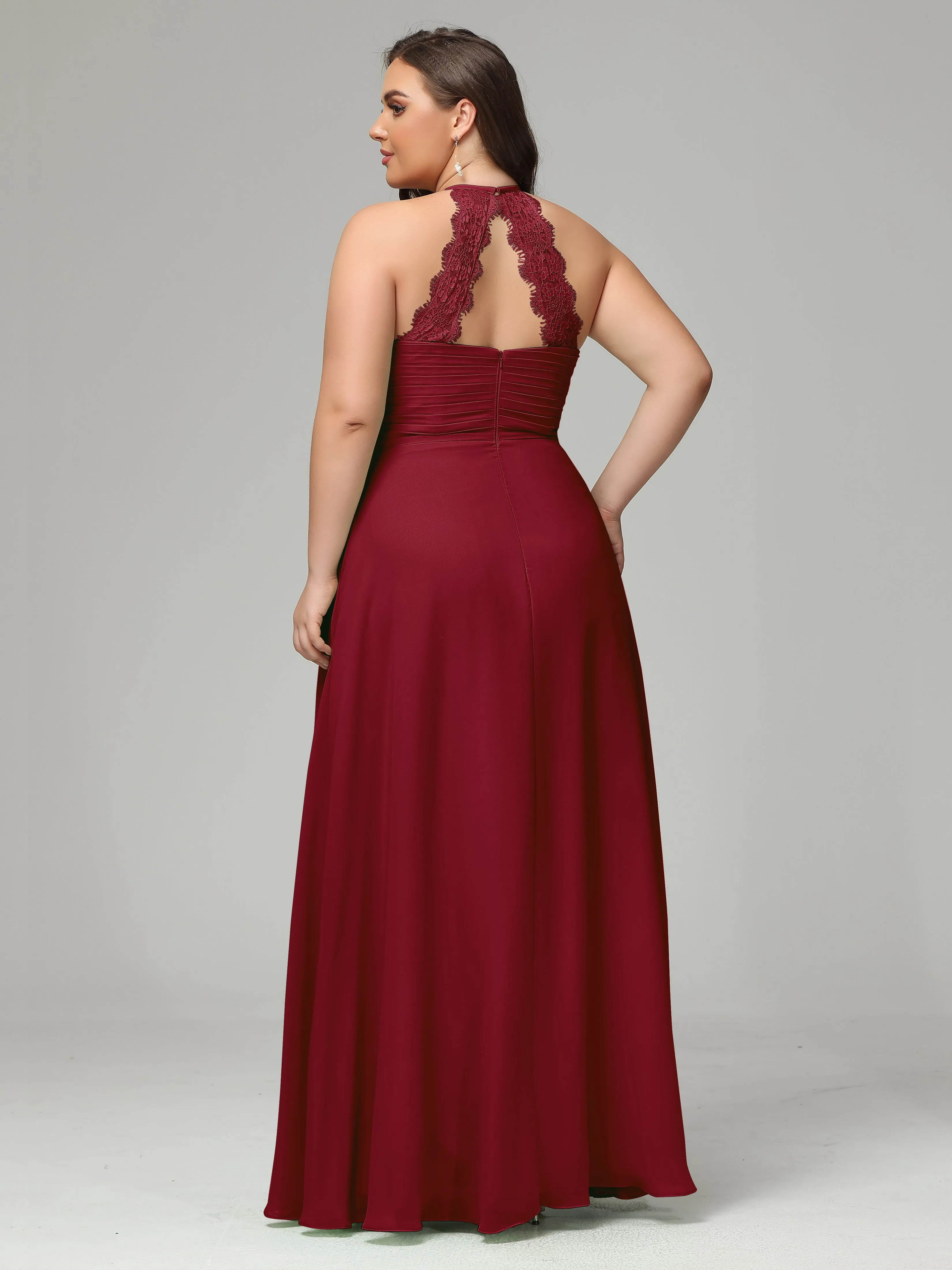 Halter Sleeveless Chiffon Long Plus Bridesmaid Dresses