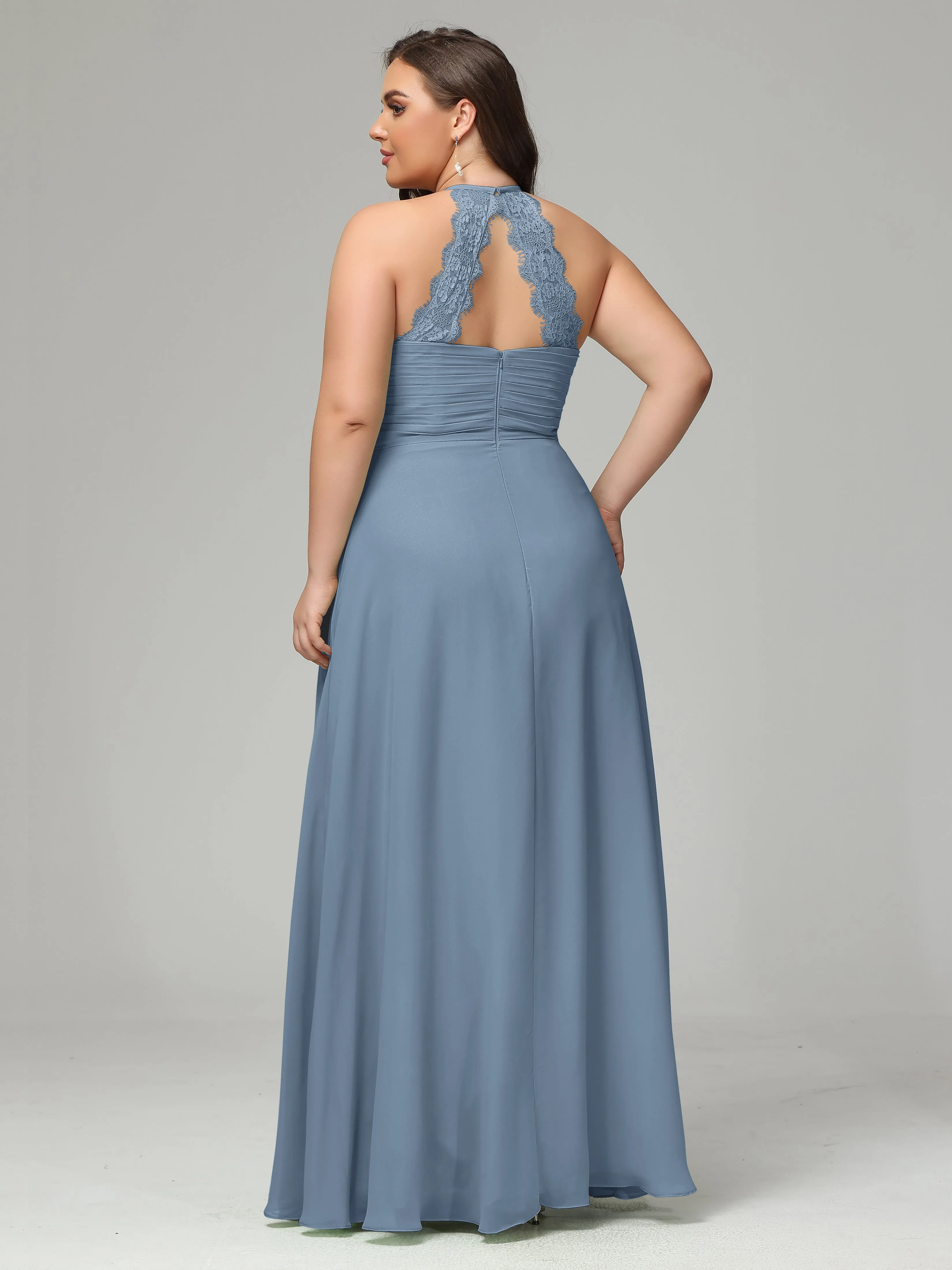Halter Sleeveless Chiffon Long Plus Bridesmaid Dresses