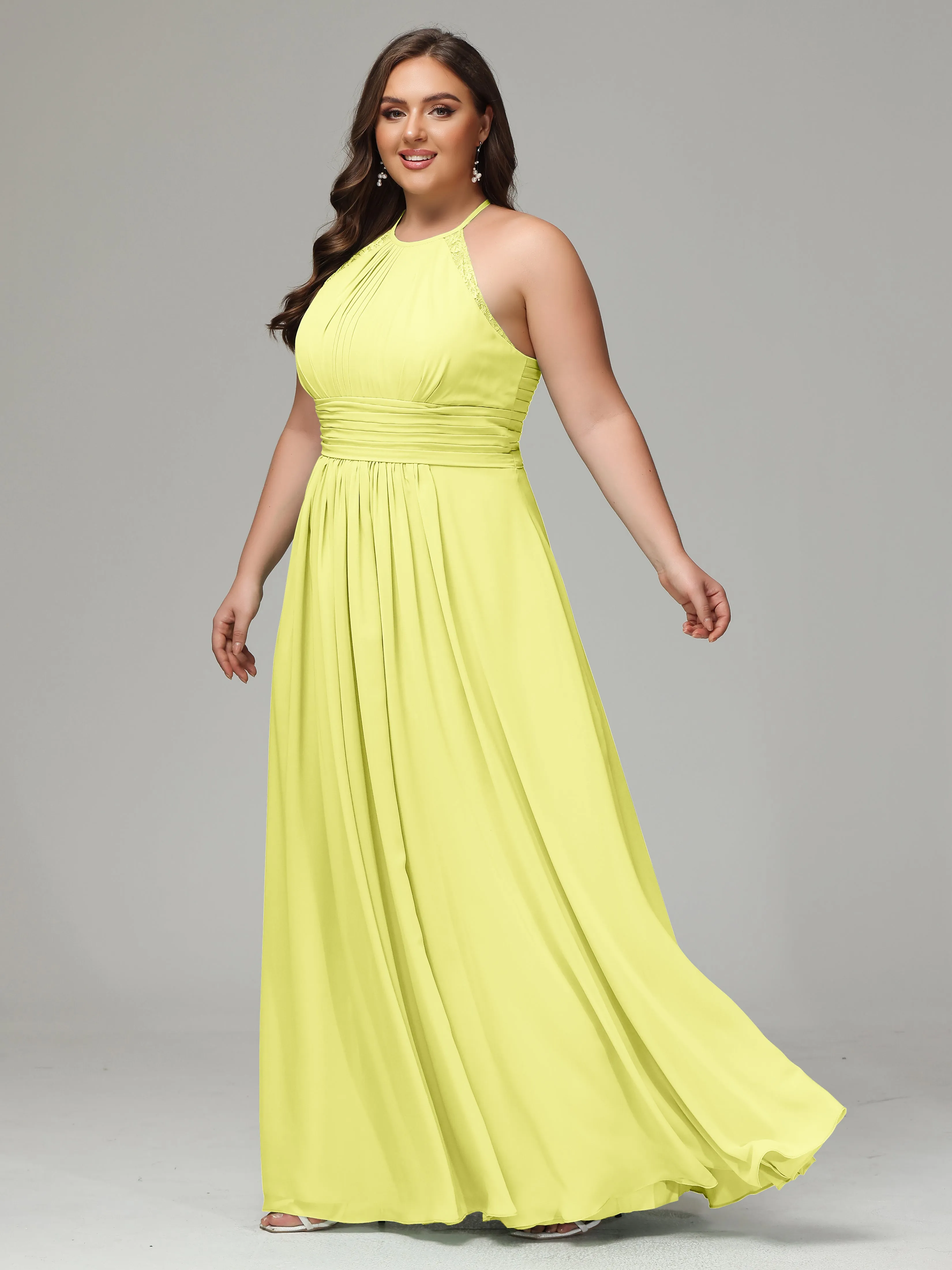 Halter Sleeveless Chiffon Long Plus Bridesmaid Dresses