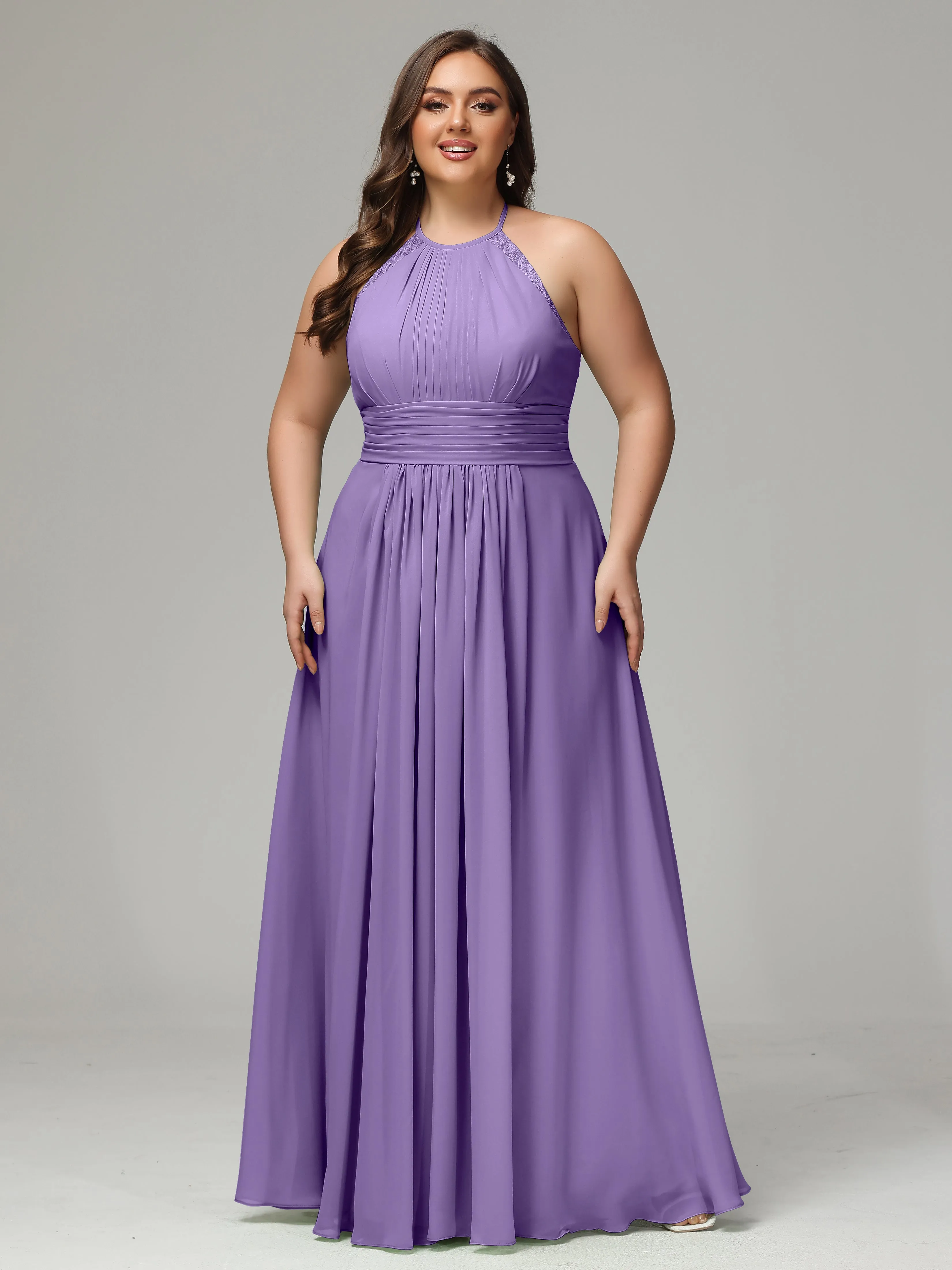 Halter Sleeveless Chiffon Long Plus Bridesmaid Dresses
