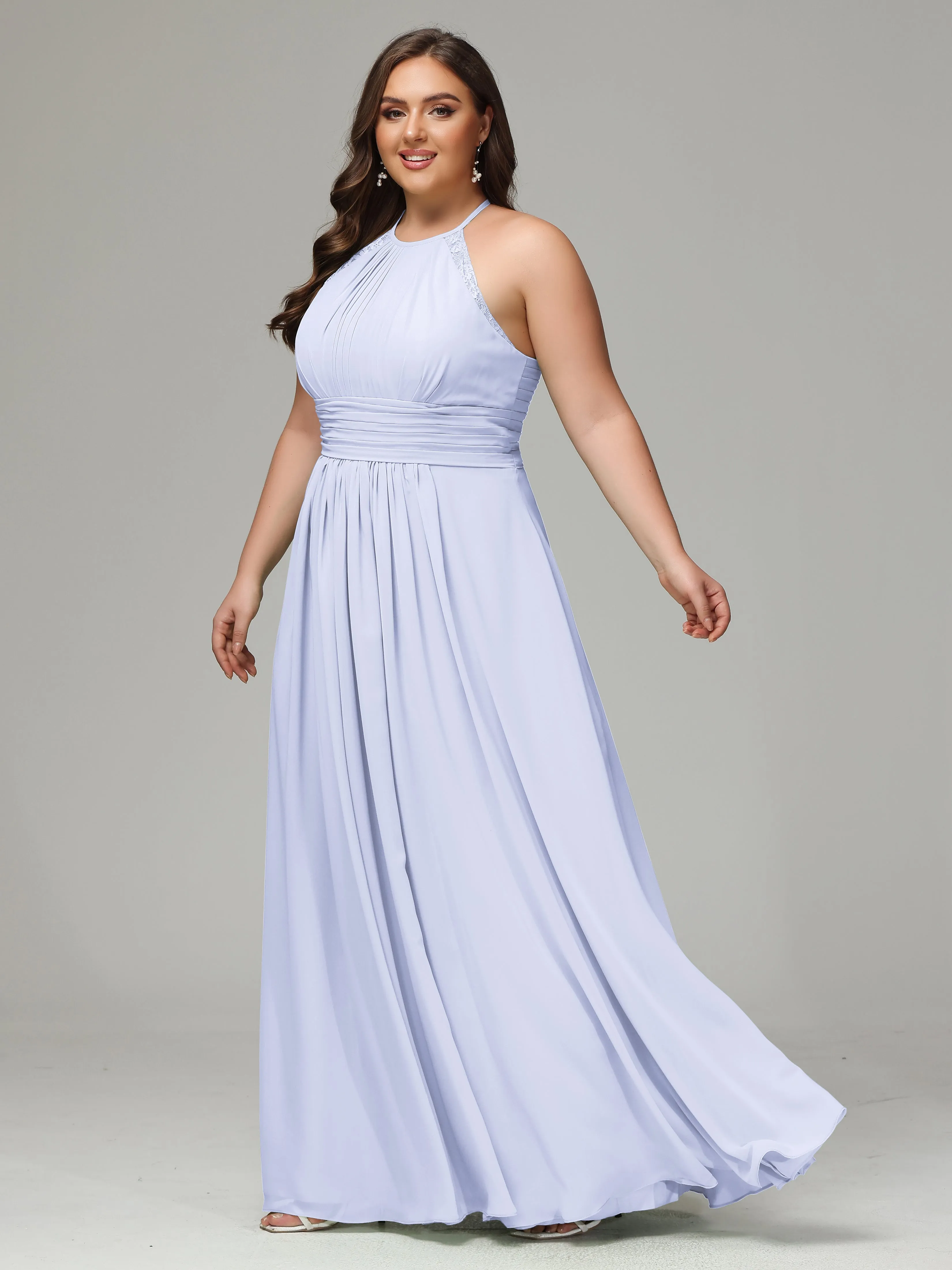 Halter Sleeveless Chiffon Long Plus Bridesmaid Dresses