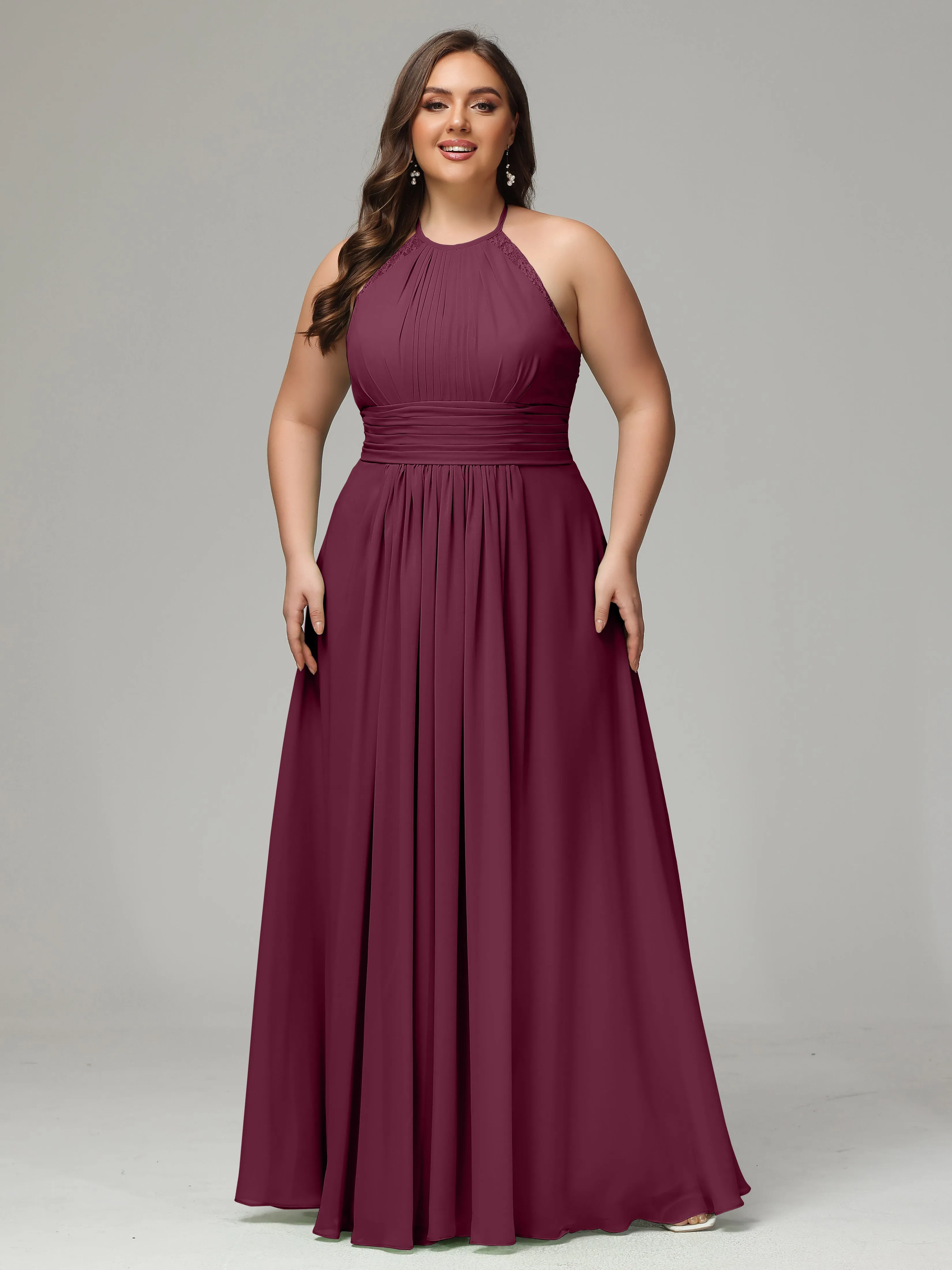Halter Sleeveless Chiffon Long Plus Bridesmaid Dresses