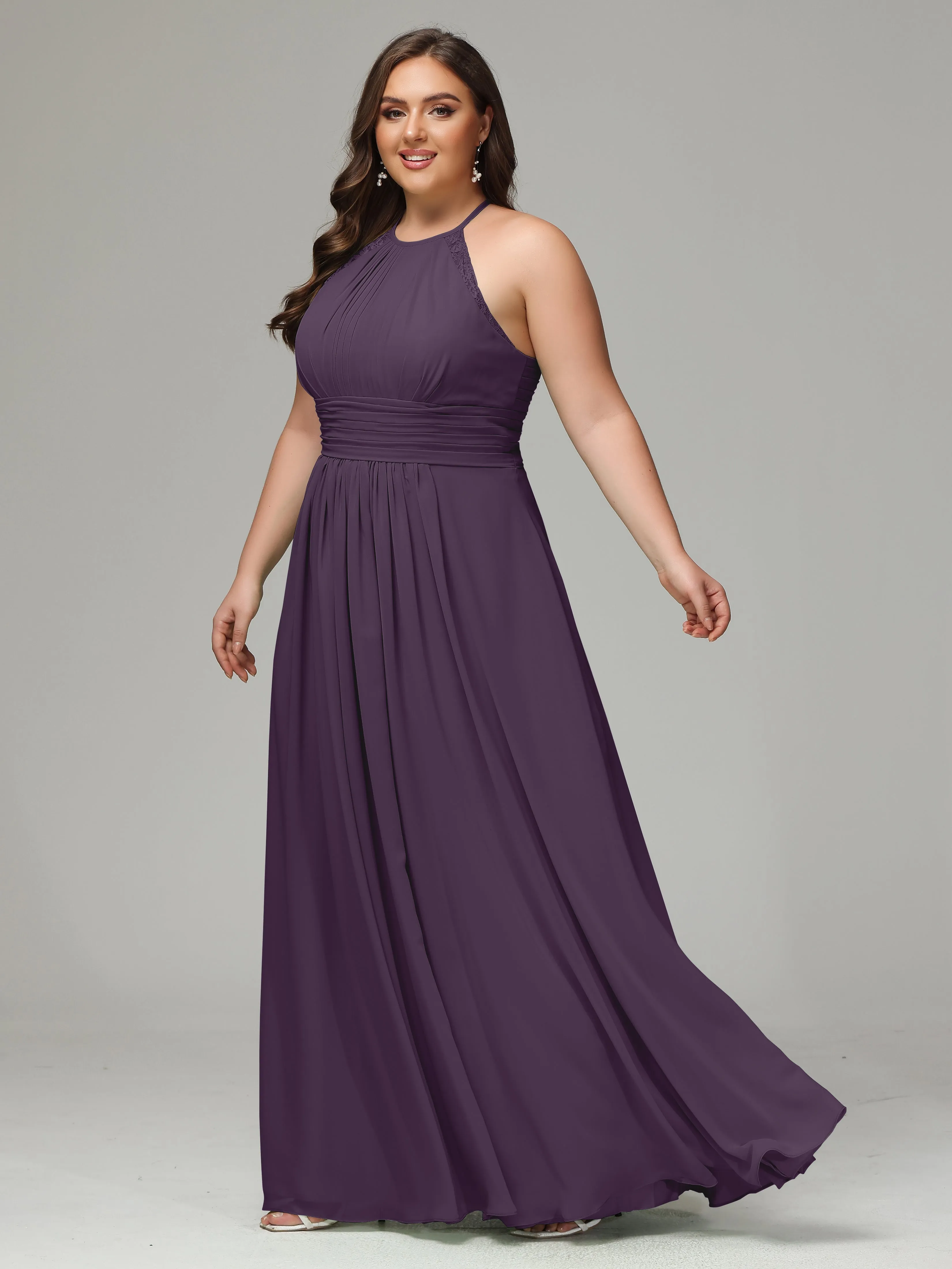 Halter Sleeveless Chiffon Long Plus Bridesmaid Dresses