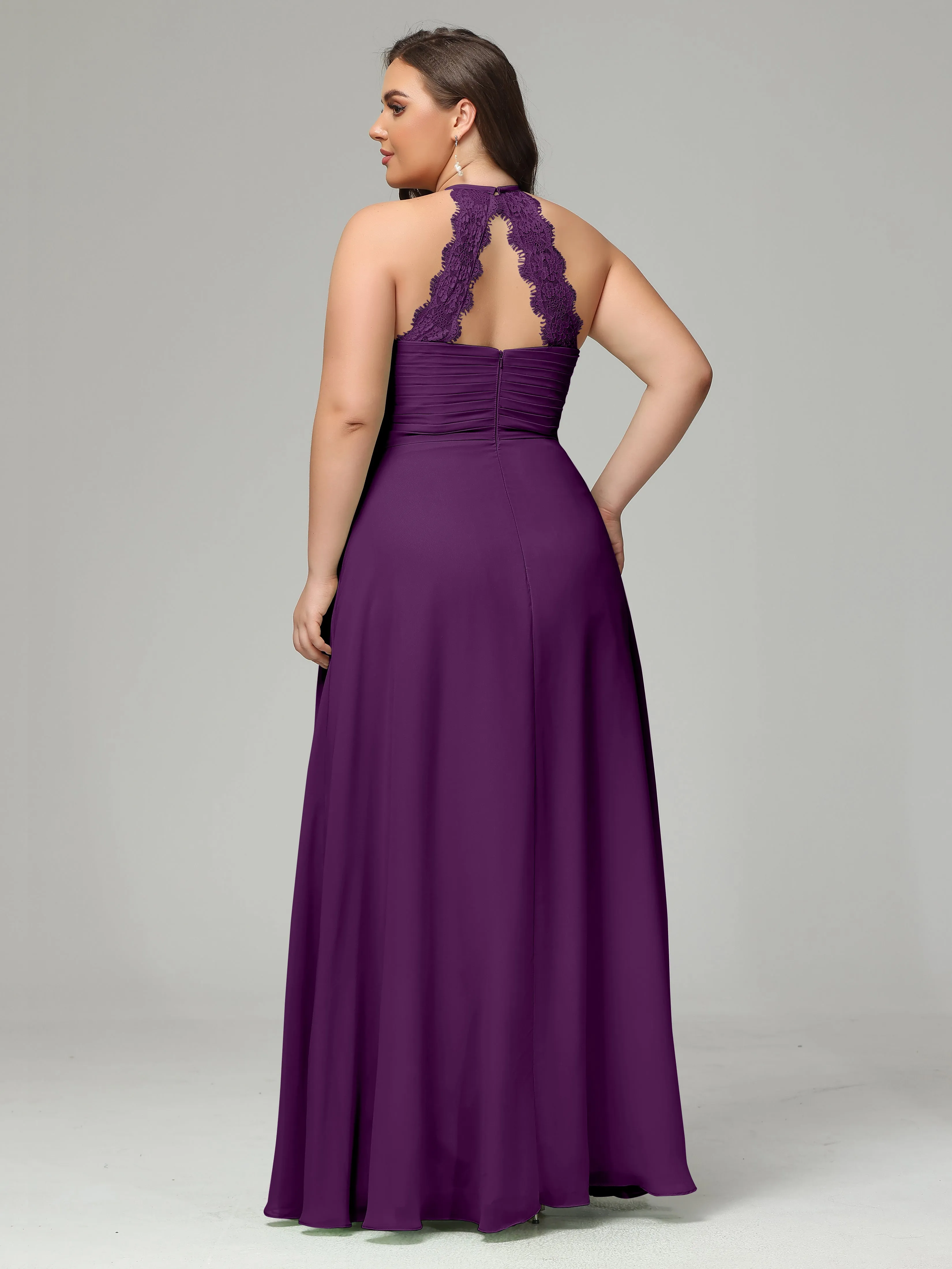 Halter Sleeveless Chiffon Long Plus Bridesmaid Dresses