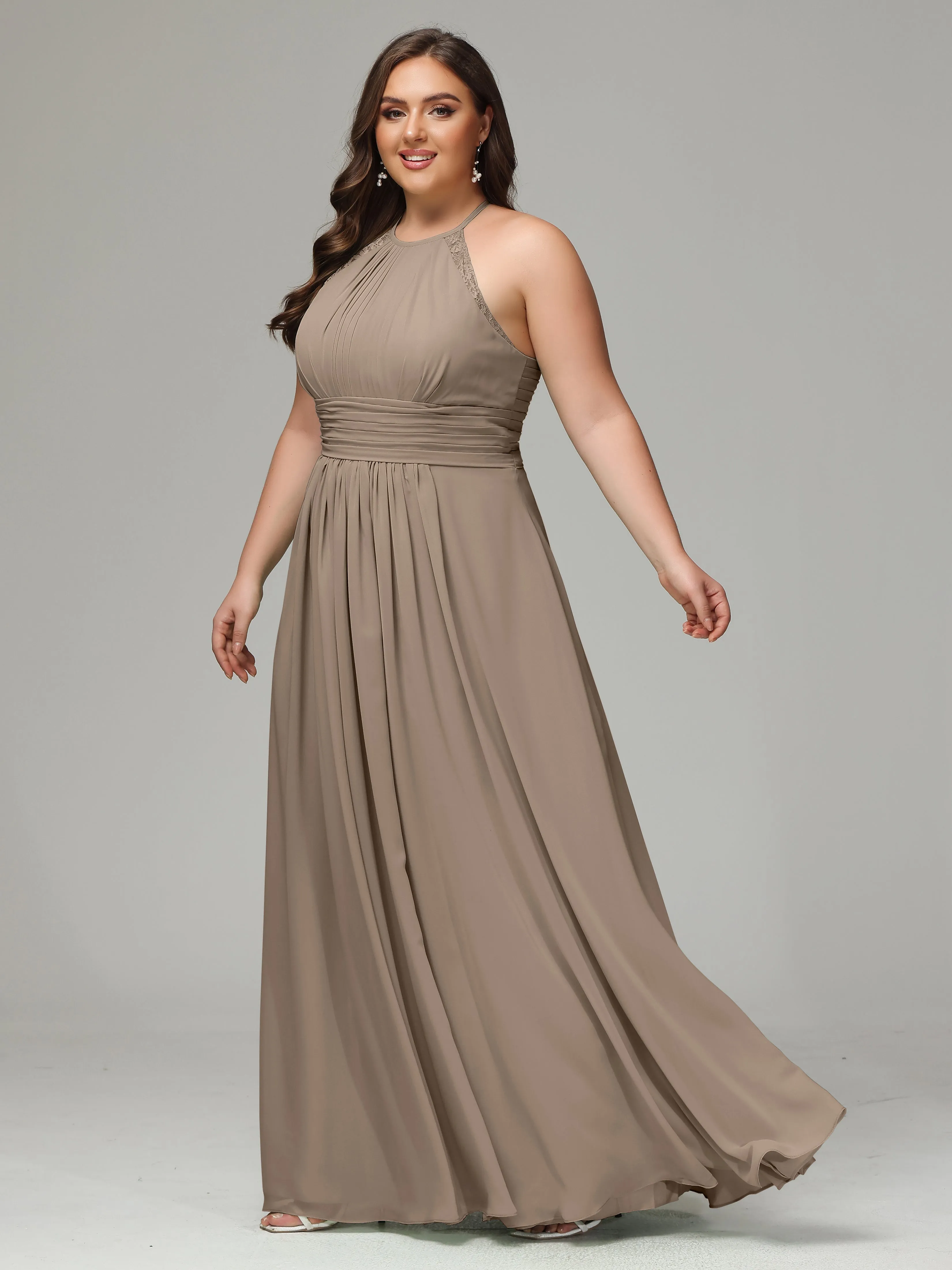 Halter Sleeveless Chiffon Long Plus Bridesmaid Dresses