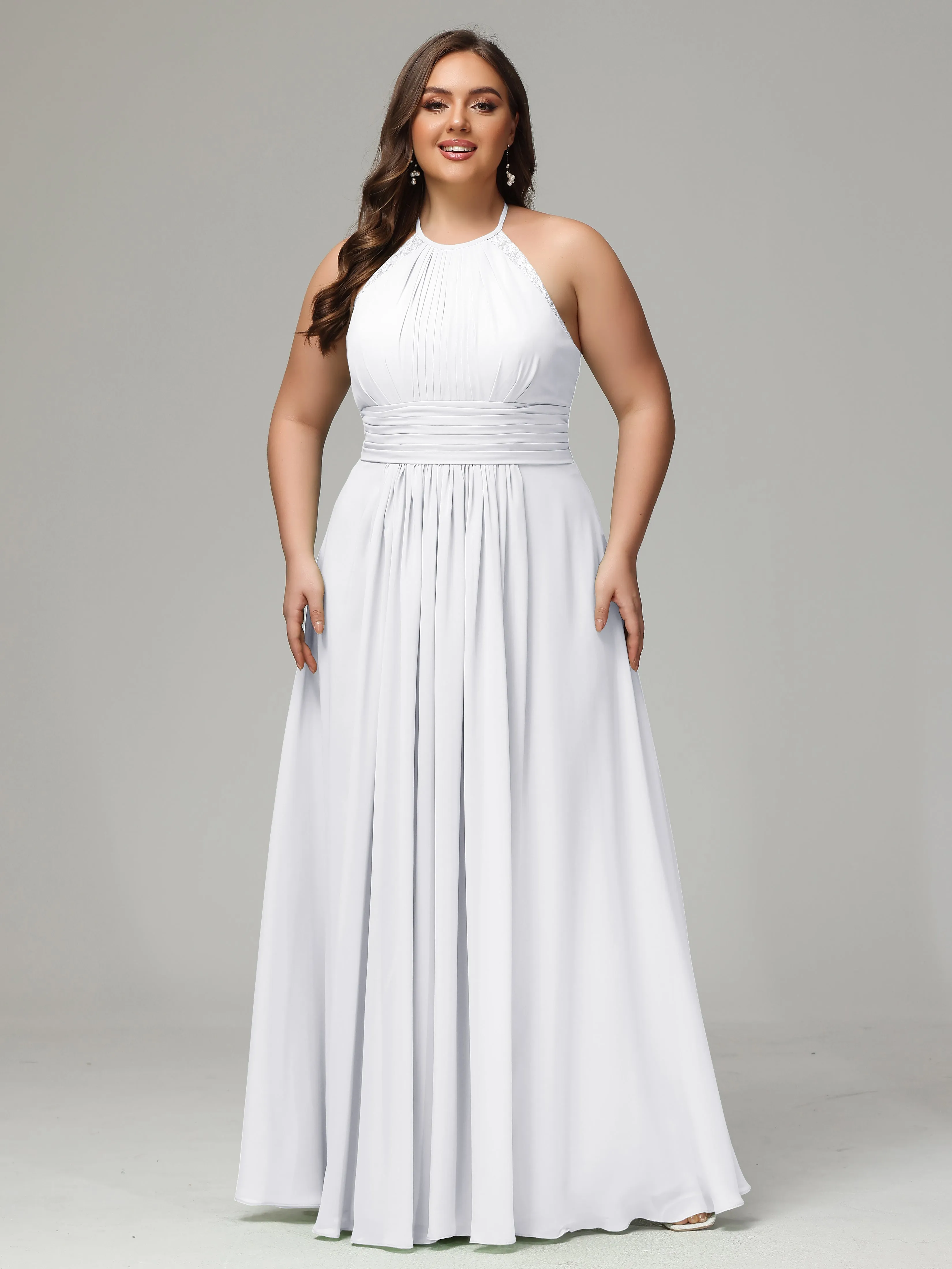 Halter Sleeveless Chiffon Long Plus Bridesmaid Dresses