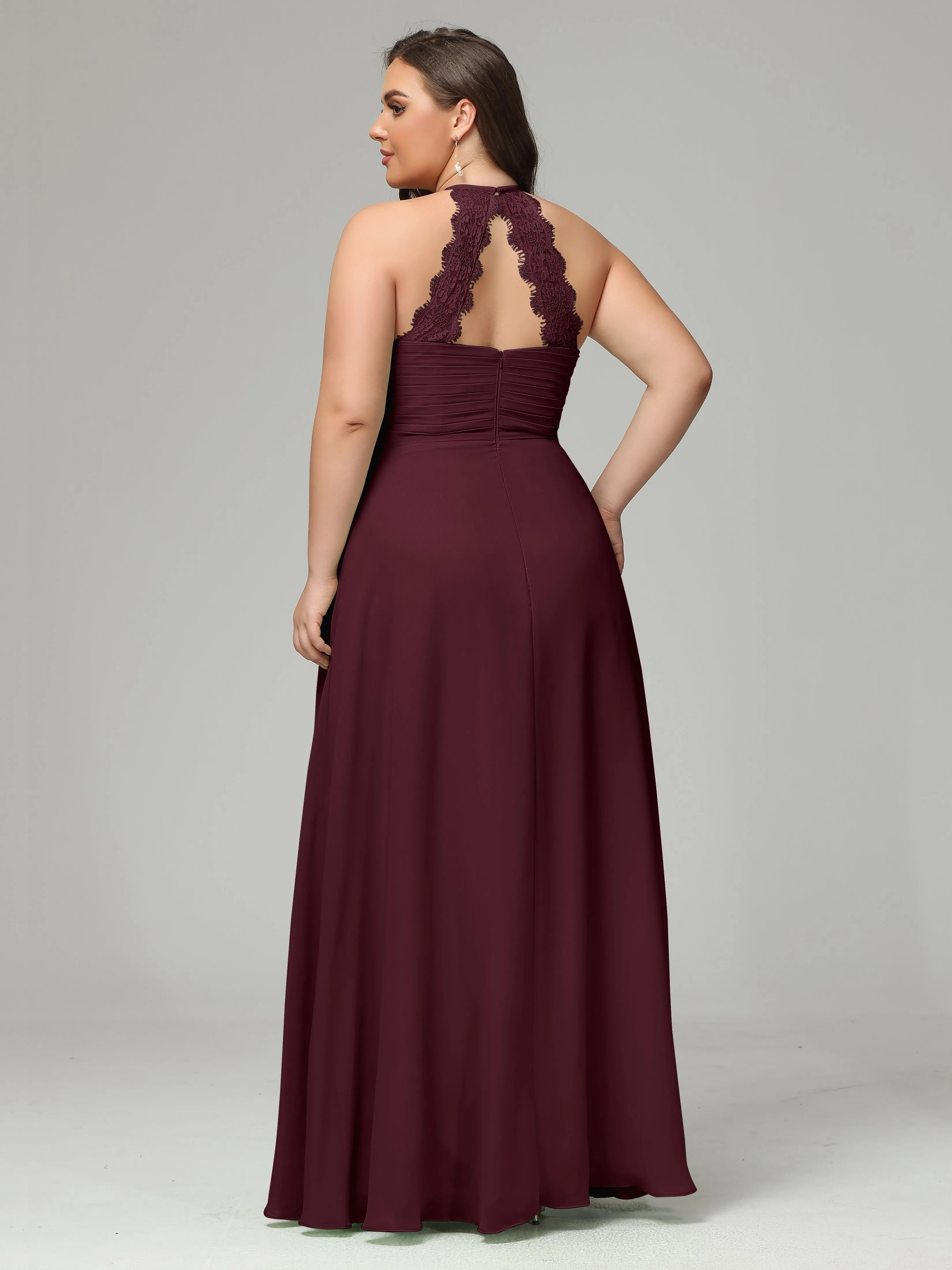 Halter Sleeveless Chiffon Long Plus Bridesmaid Dresses