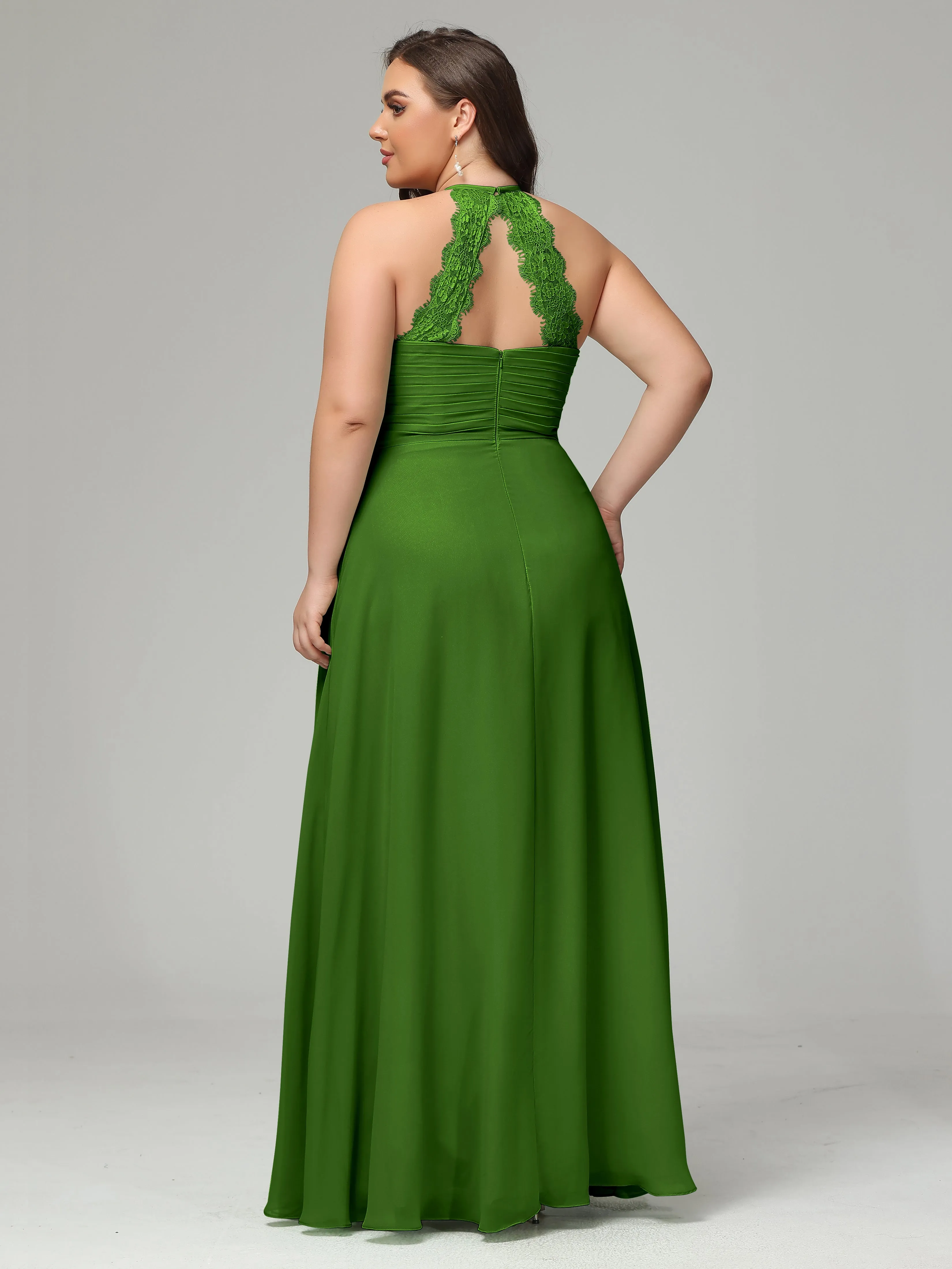 Halter Sleeveless Chiffon Long Plus Bridesmaid Dresses