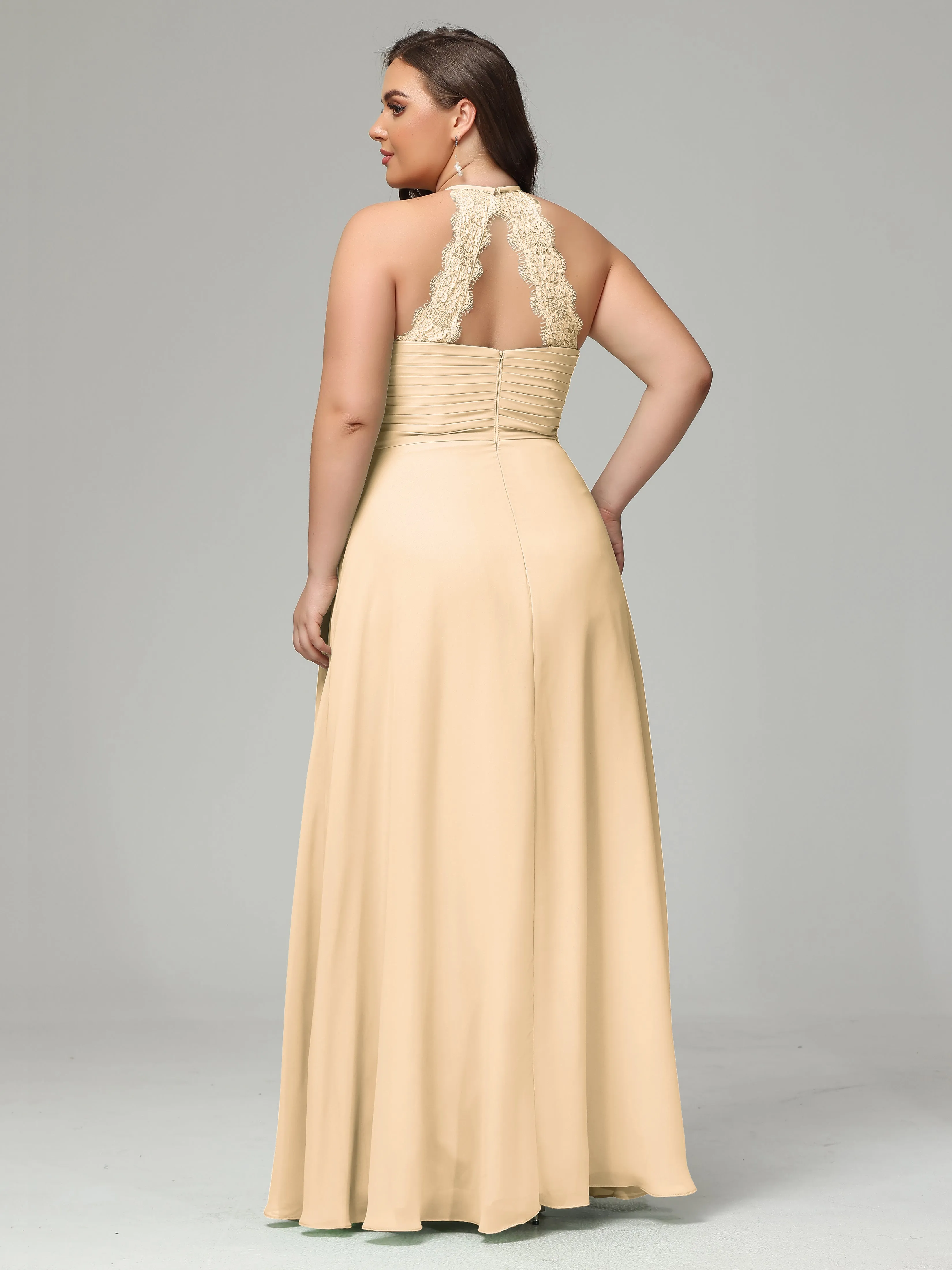 Halter Sleeveless Chiffon Long Plus Bridesmaid Dresses