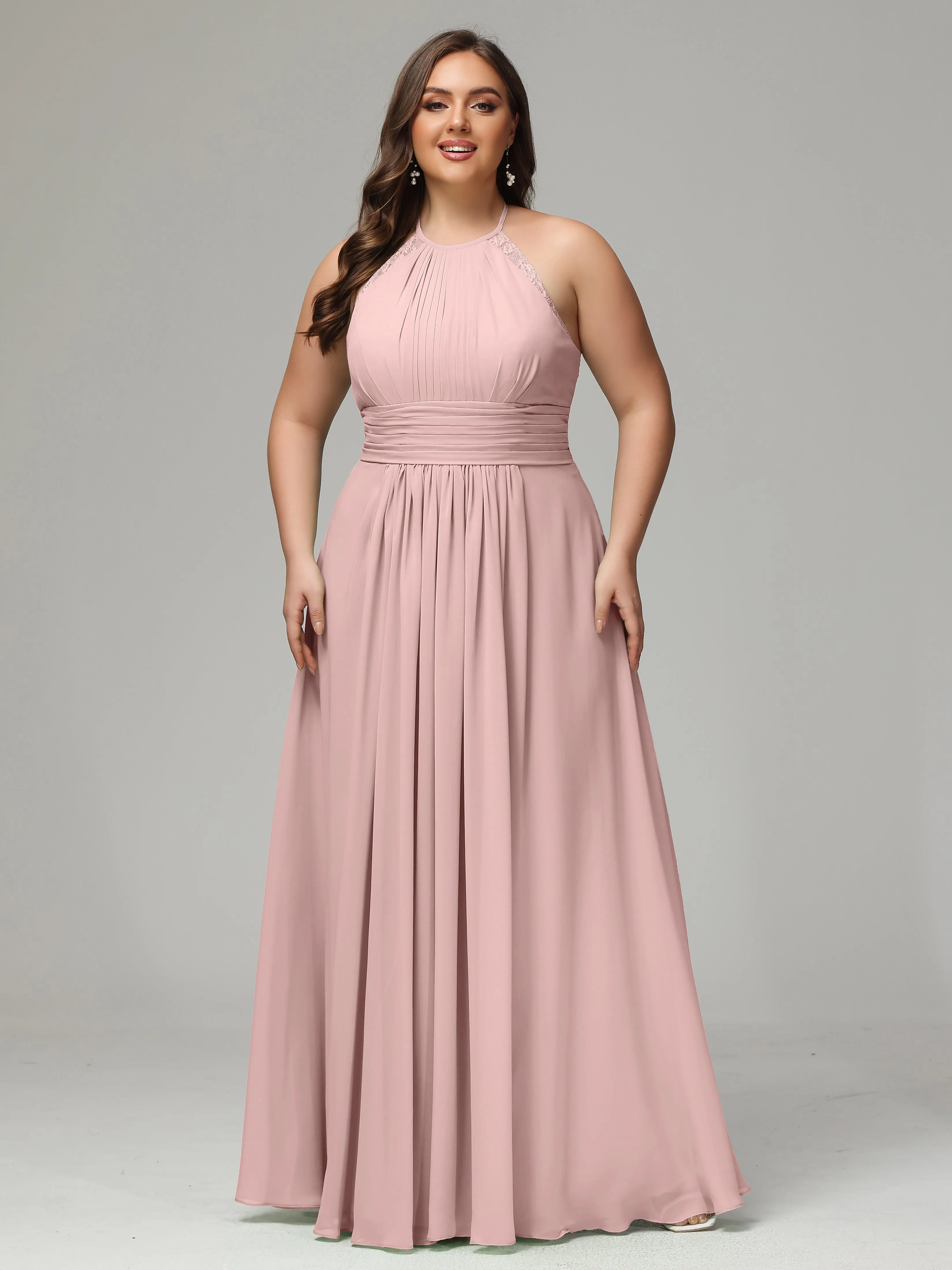 Halter Sleeveless Chiffon Long Plus Bridesmaid Dresses