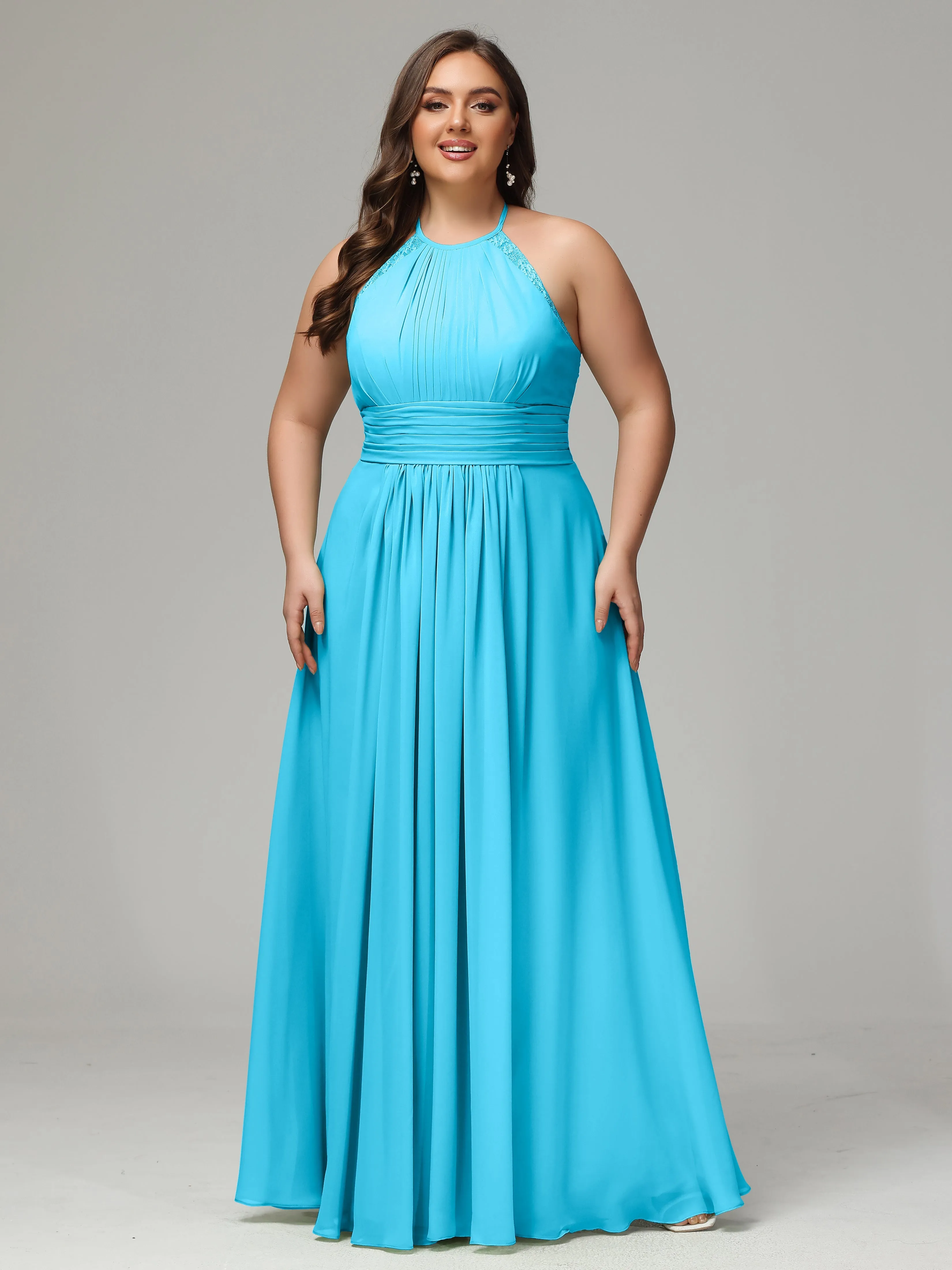Halter Sleeveless Chiffon Long Plus Bridesmaid Dresses