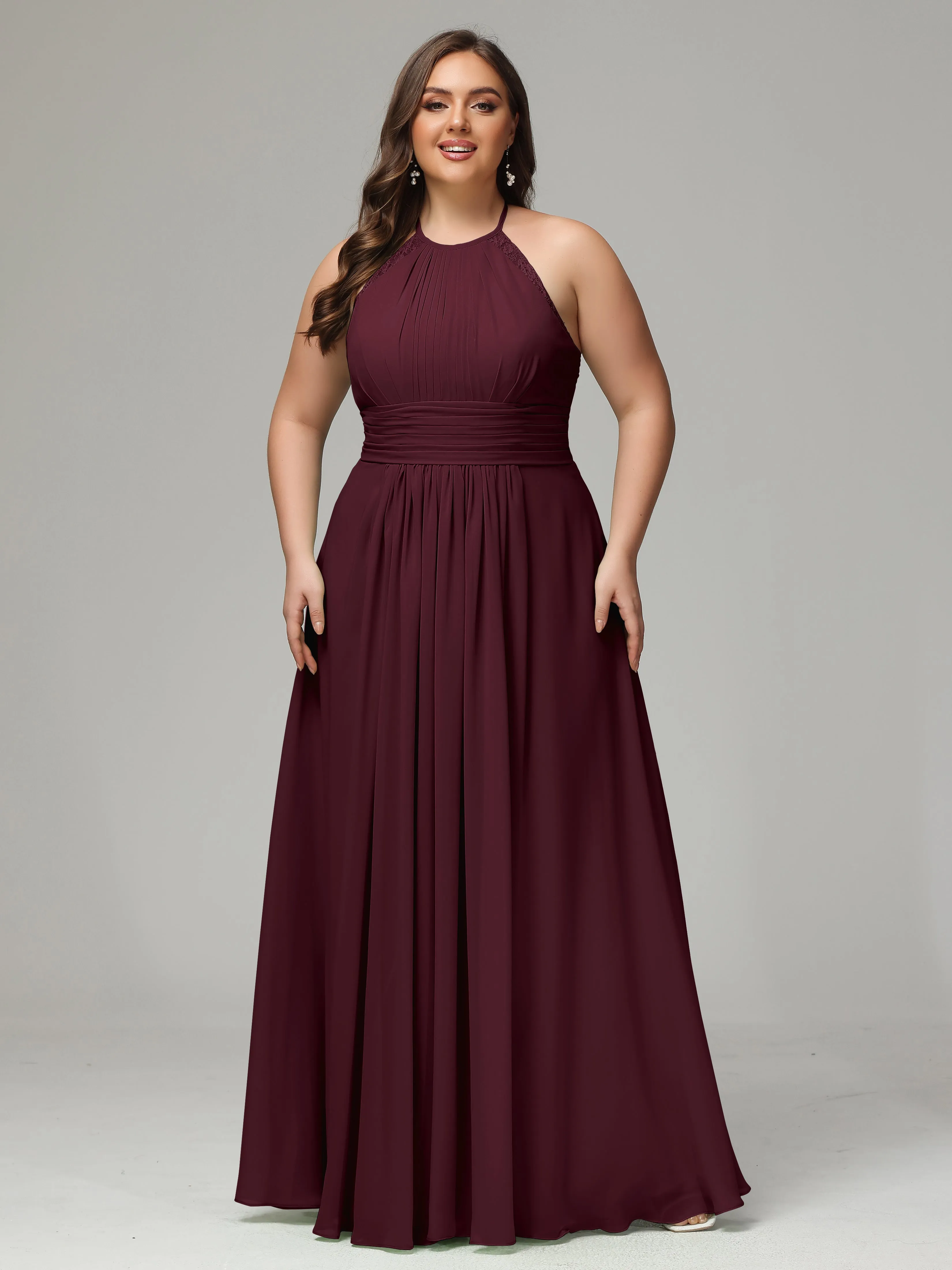 Halter Sleeveless Chiffon Long Plus Bridesmaid Dresses