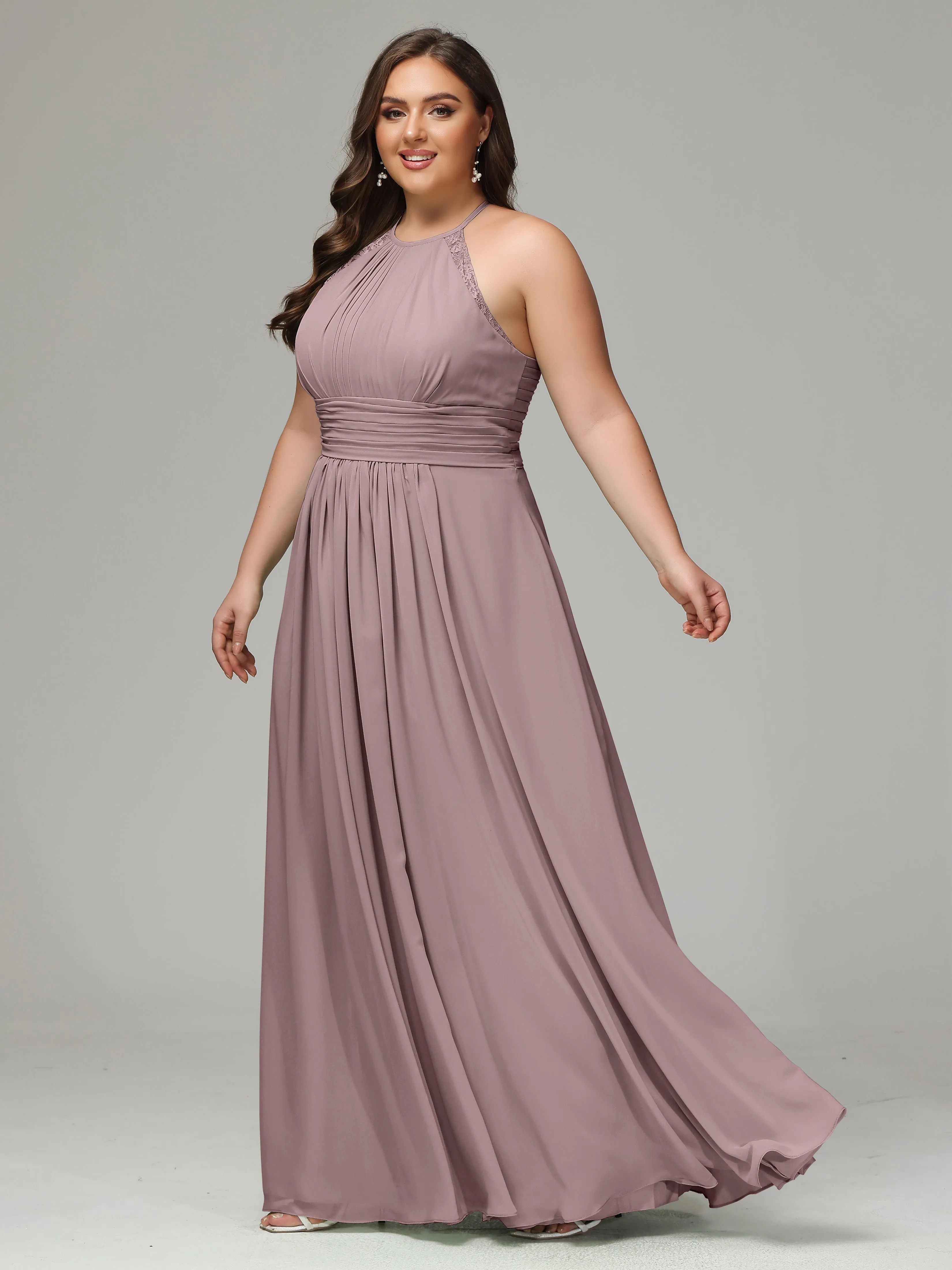 Halter Sleeveless Chiffon Long Plus Bridesmaid Dresses