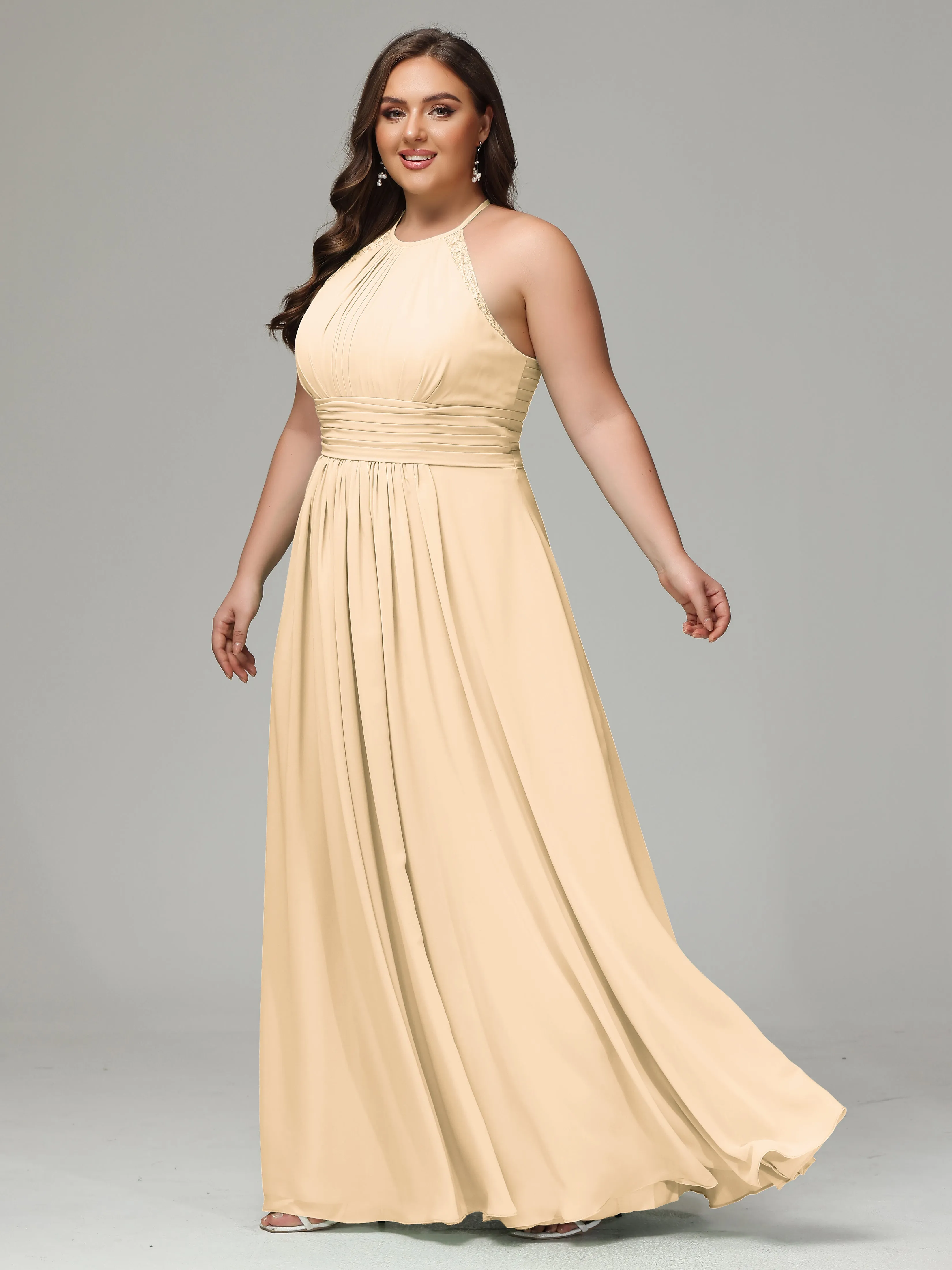 Halter Sleeveless Chiffon Long Plus Bridesmaid Dresses