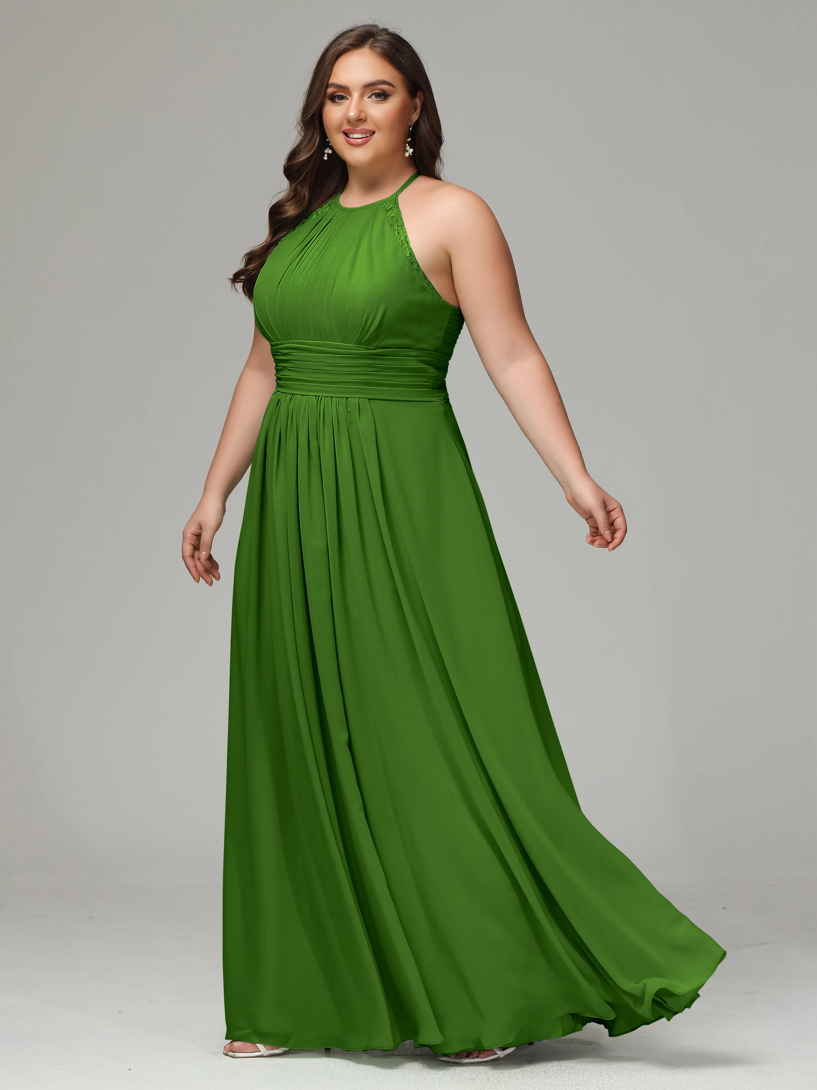 Halter Sleeveless Chiffon Long Plus Bridesmaid Dresses