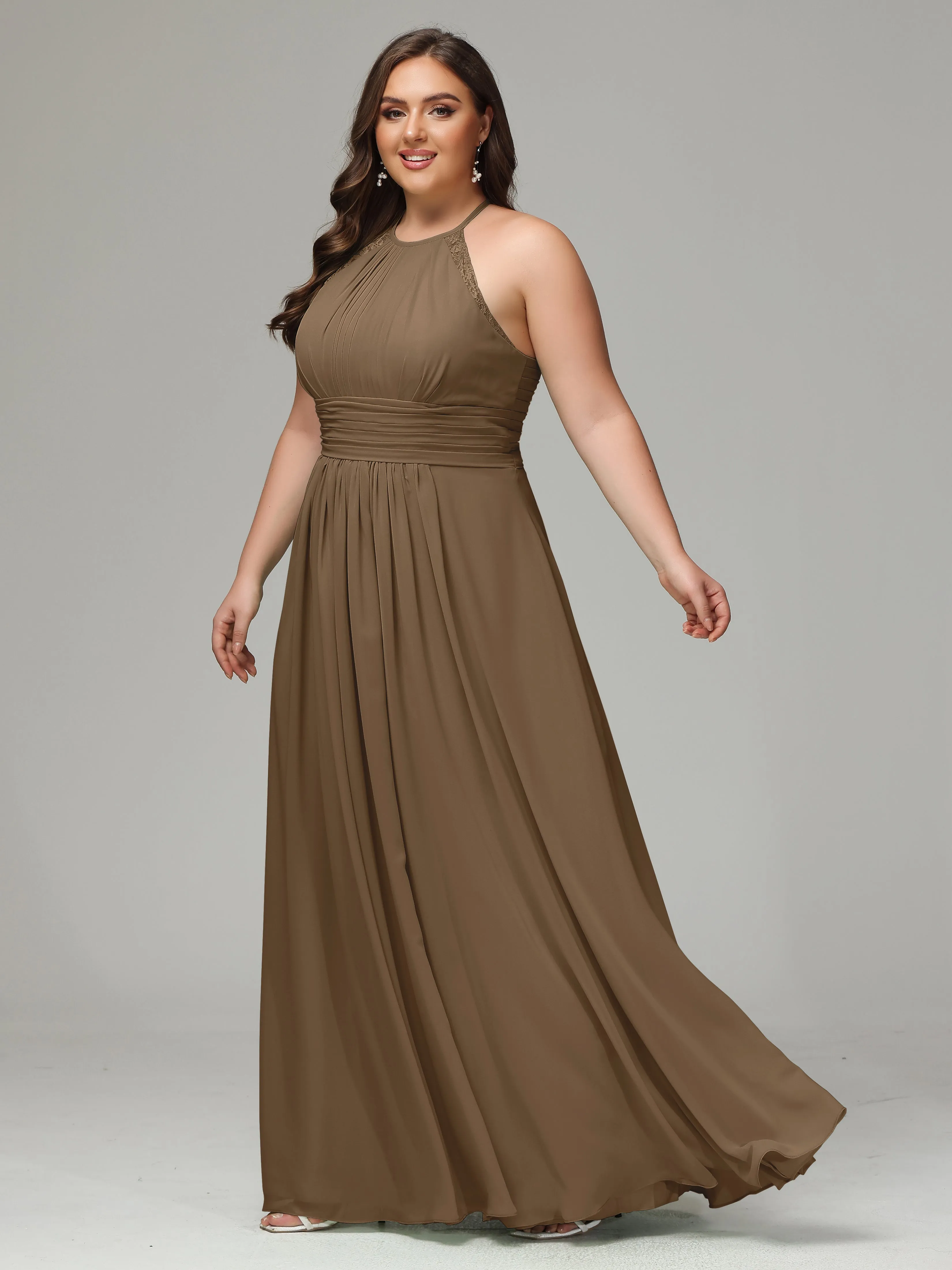 Halter Sleeveless Chiffon Long Plus Bridesmaid Dresses