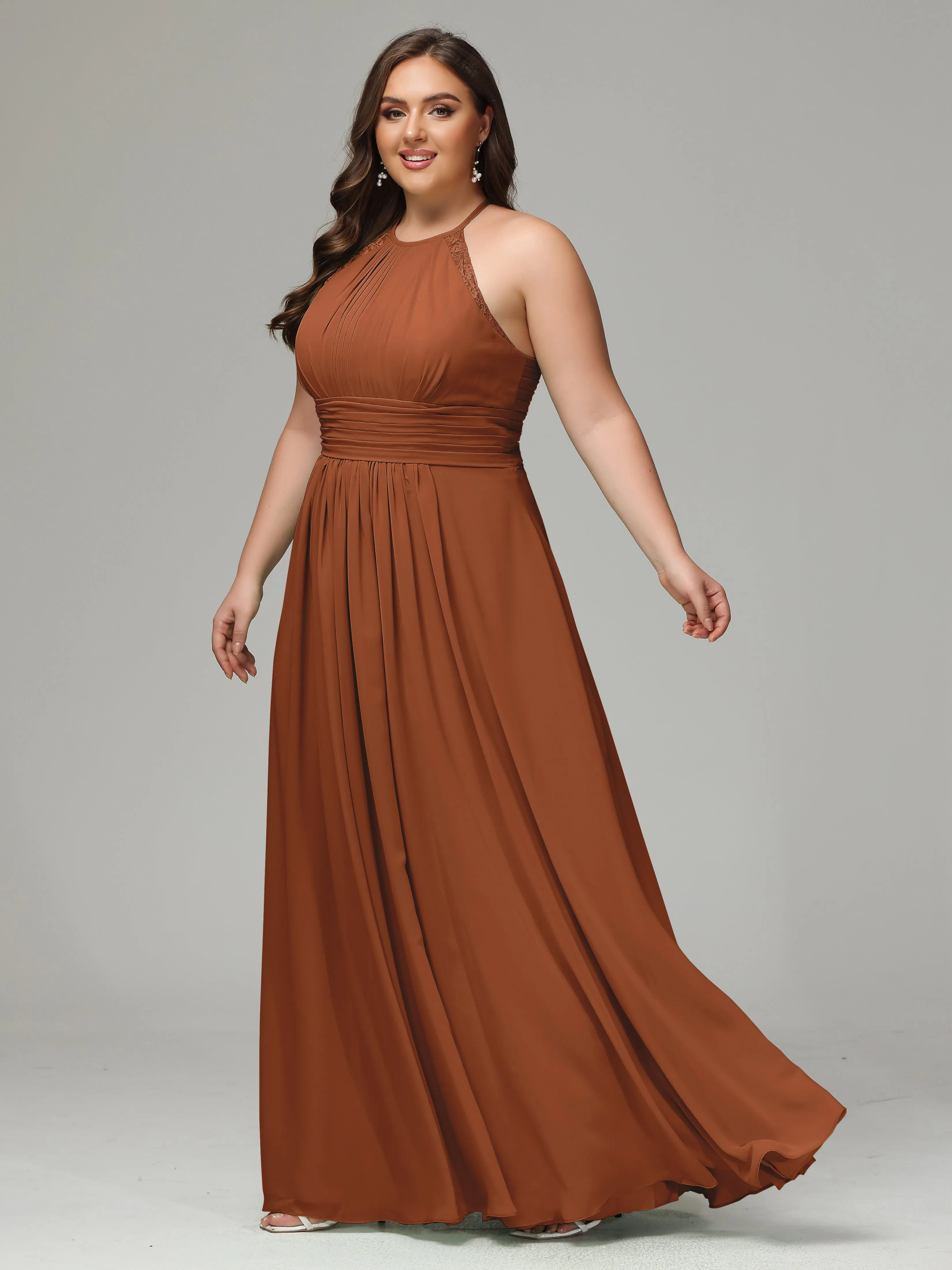 Halter Sleeveless Chiffon Long Plus Bridesmaid Dresses