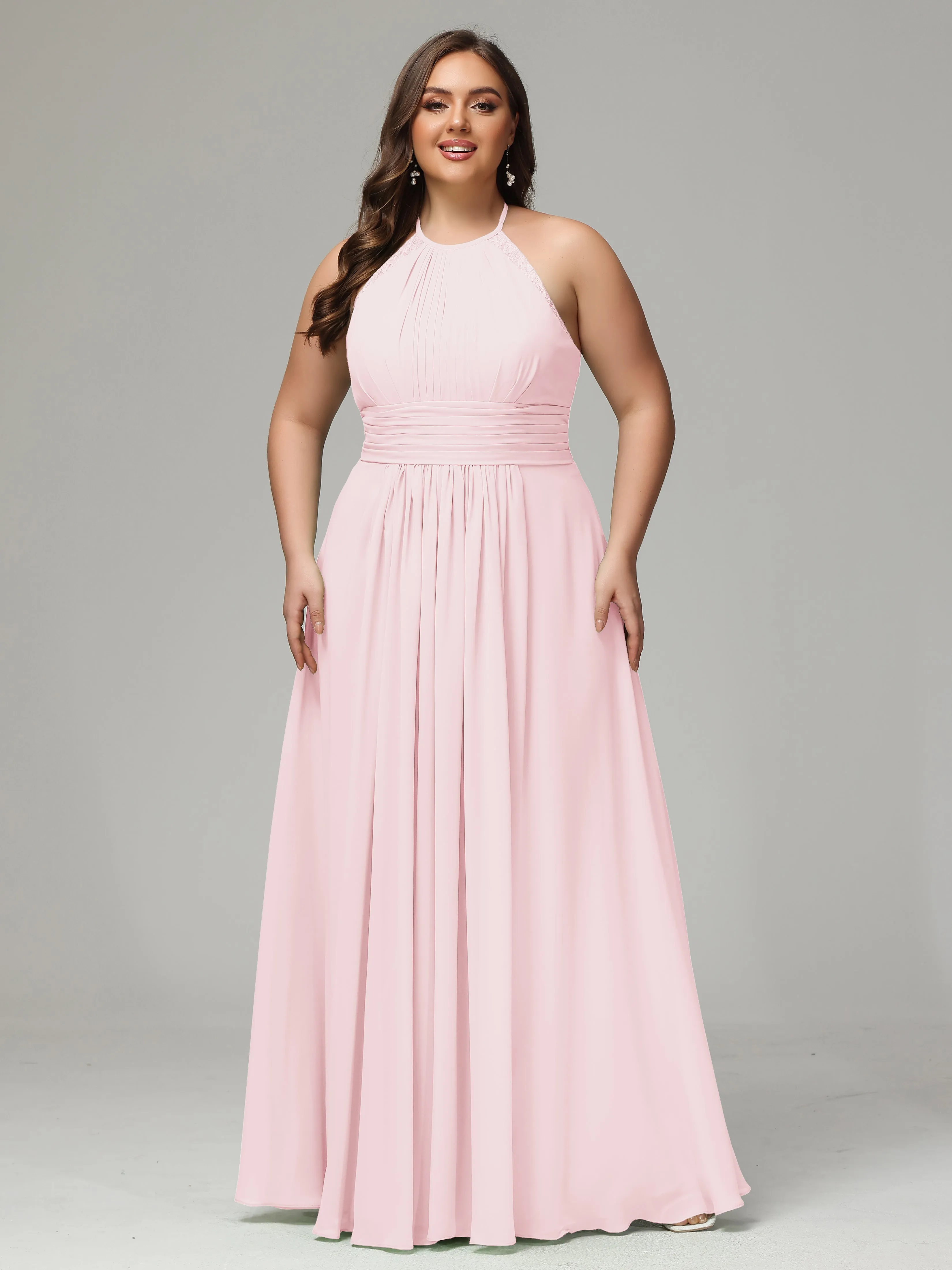 Halter Sleeveless Chiffon Long Plus Bridesmaid Dresses