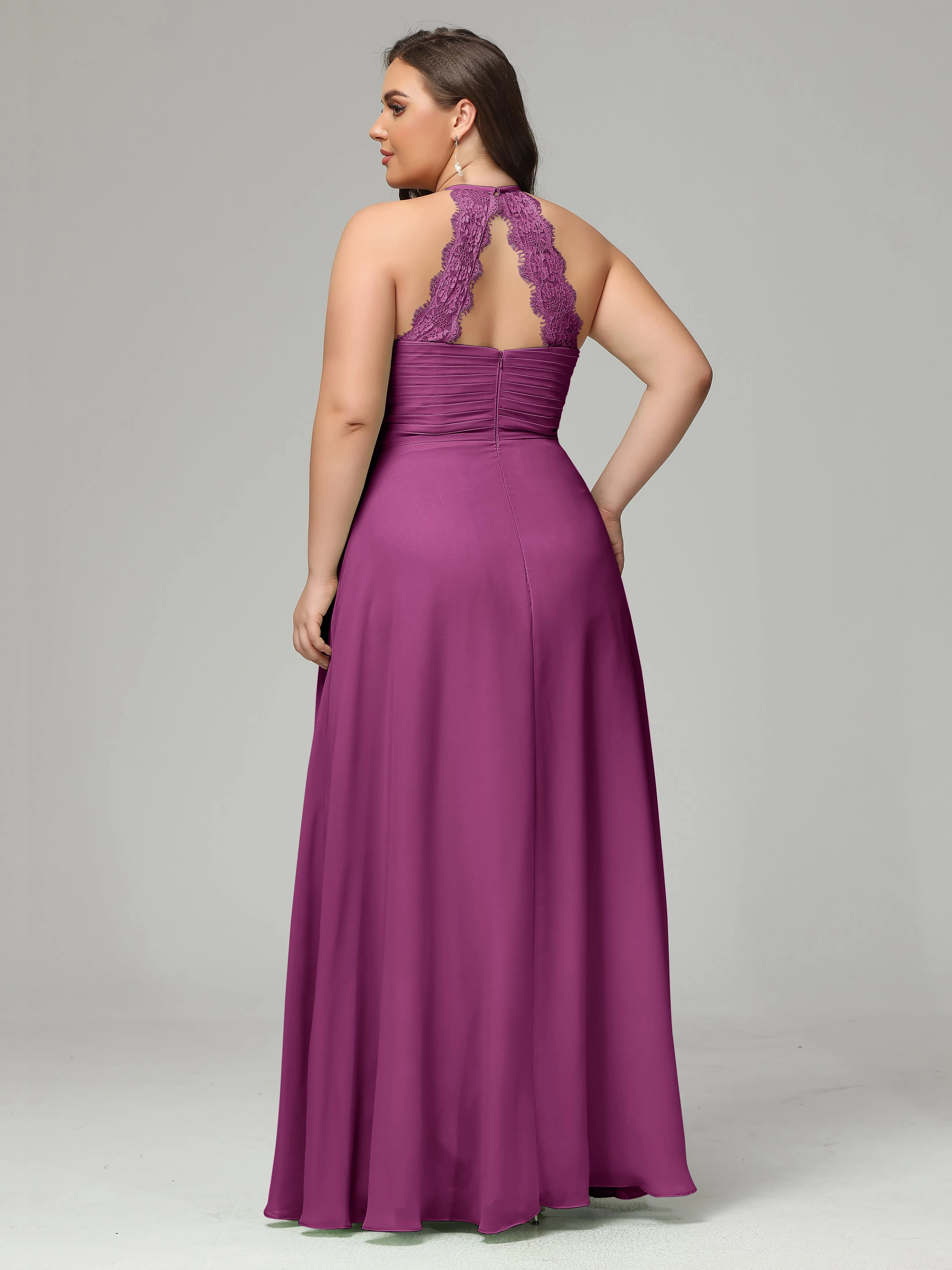 Halter Sleeveless Chiffon Long Plus Bridesmaid Dresses
