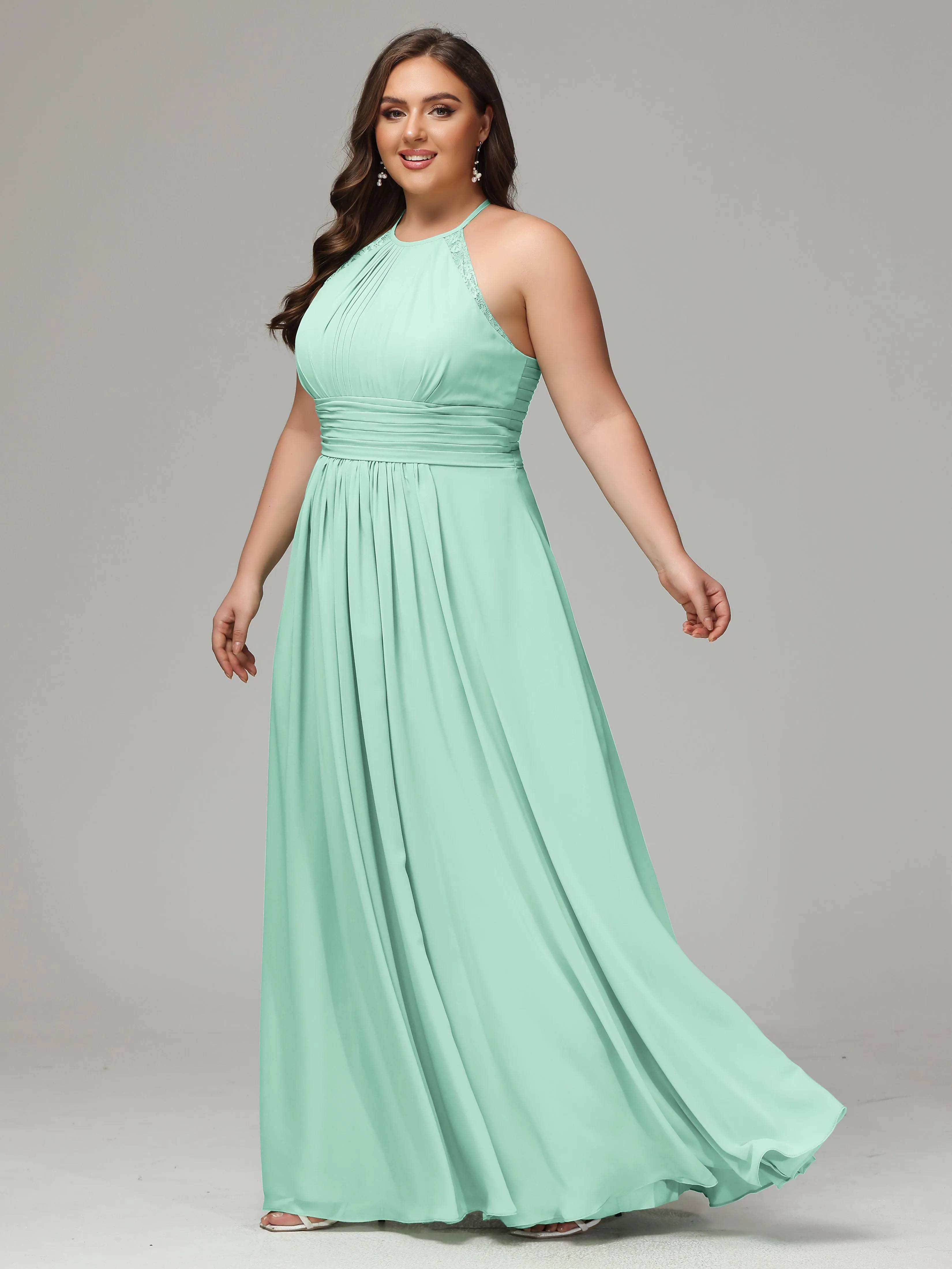 Halter Sleeveless Chiffon Long Plus Bridesmaid Dresses