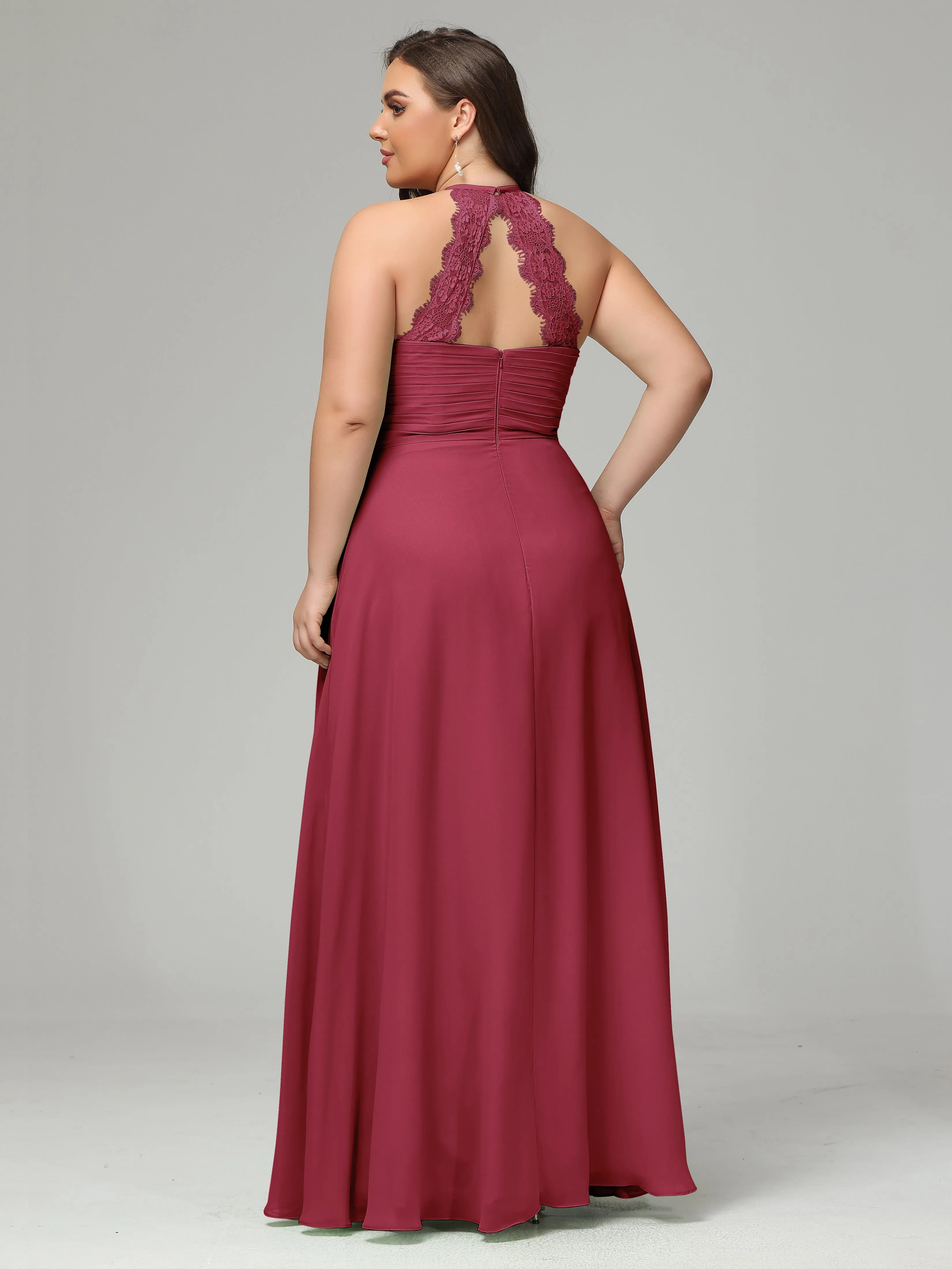 Halter Sleeveless Chiffon Long Plus Bridesmaid Dresses