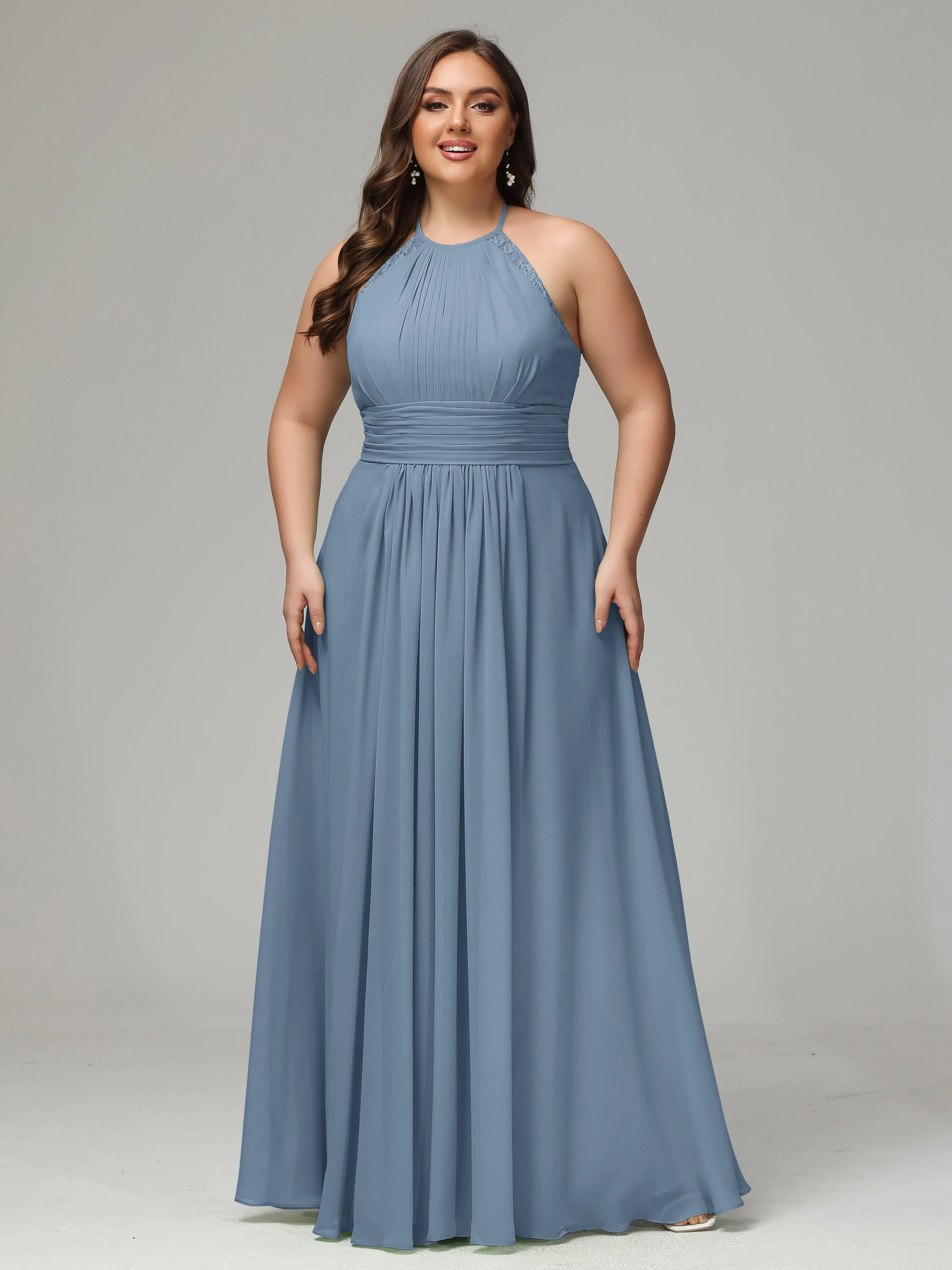 Halter Sleeveless Chiffon Long Plus Bridesmaid Dresses