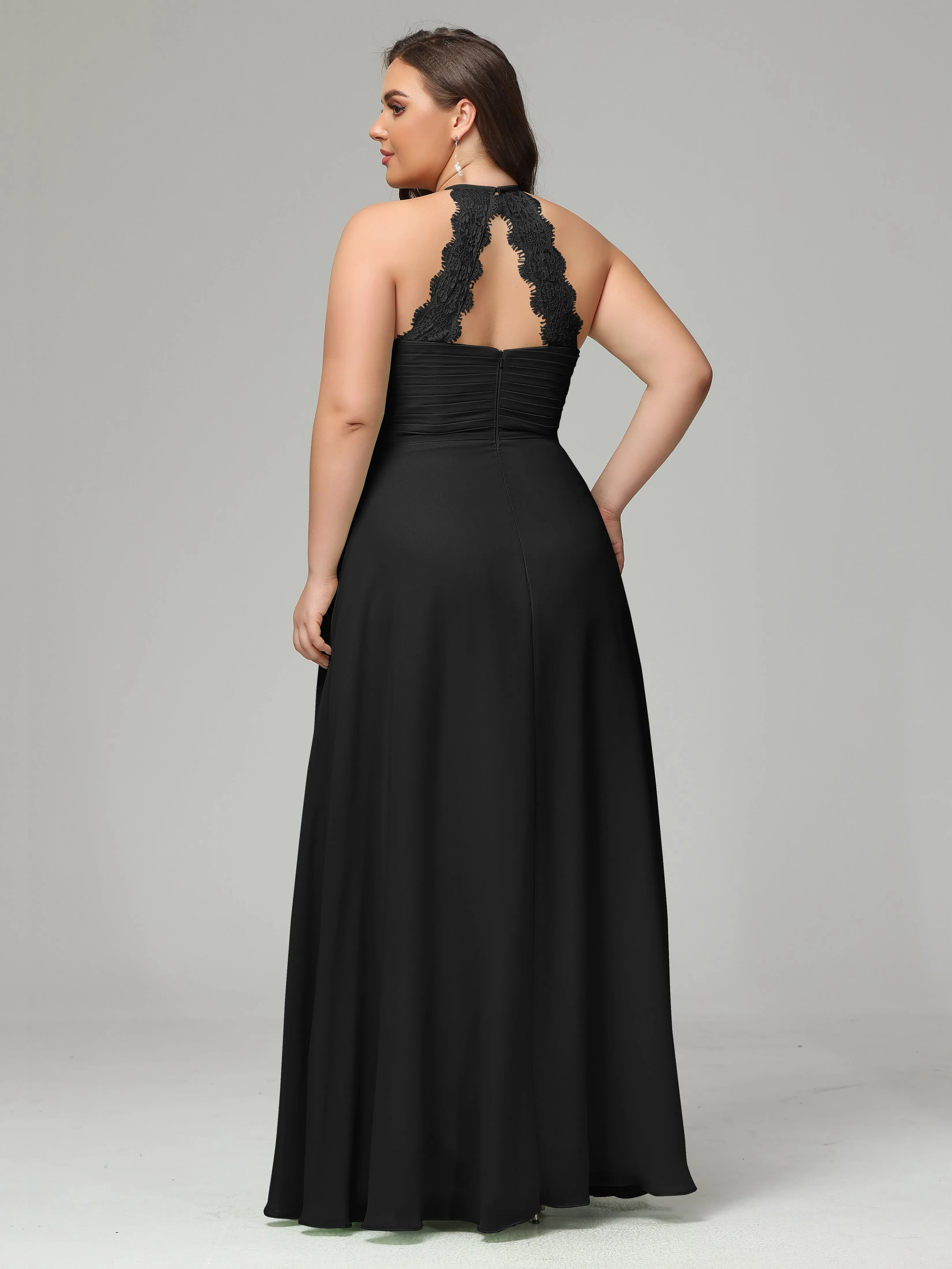 Halter Sleeveless Chiffon Long Plus Bridesmaid Dresses