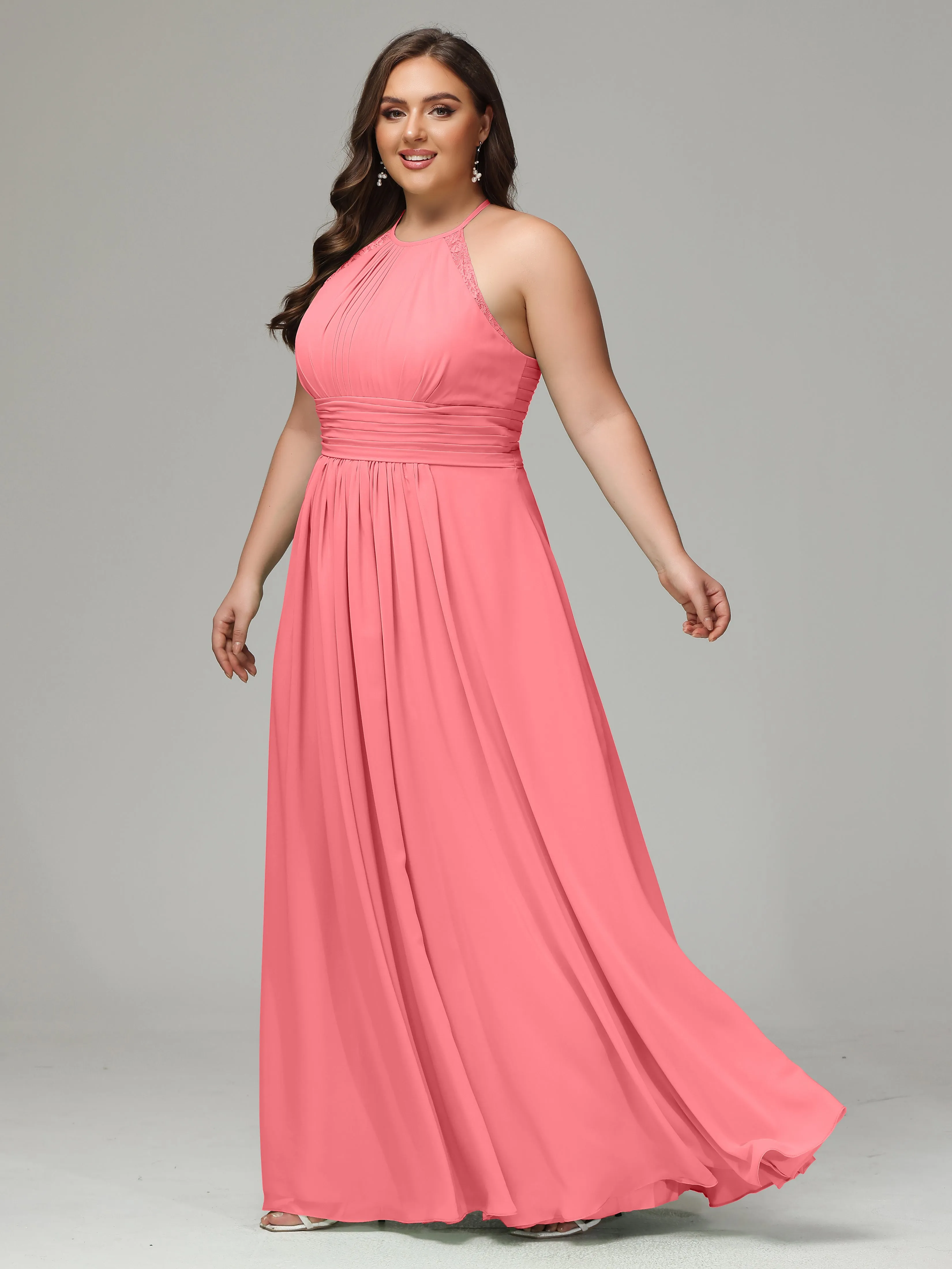 Halter Sleeveless Chiffon Long Plus Bridesmaid Dresses