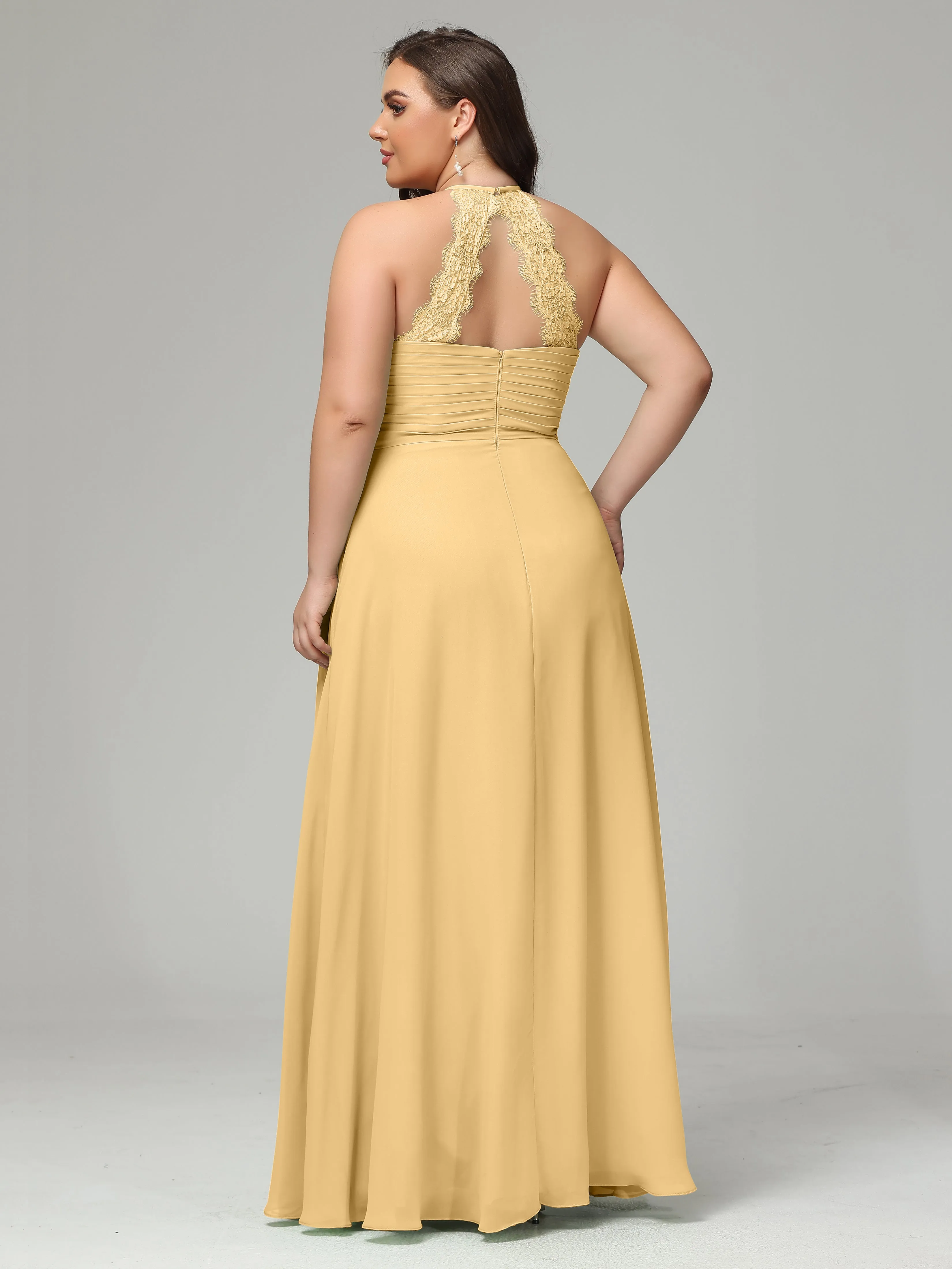 Halter Sleeveless Chiffon Long Plus Bridesmaid Dresses