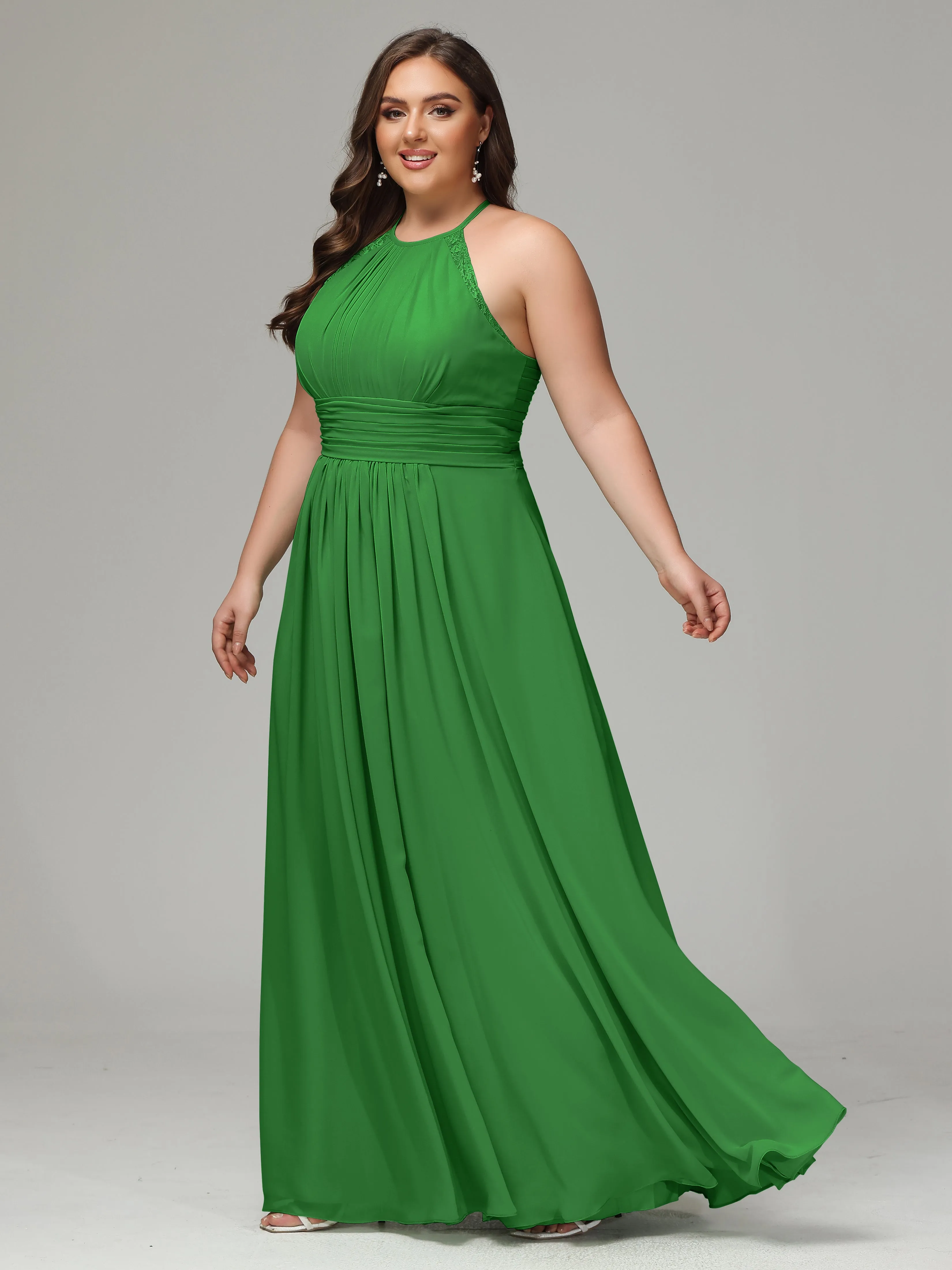 Halter Sleeveless Chiffon Long Plus Bridesmaid Dresses