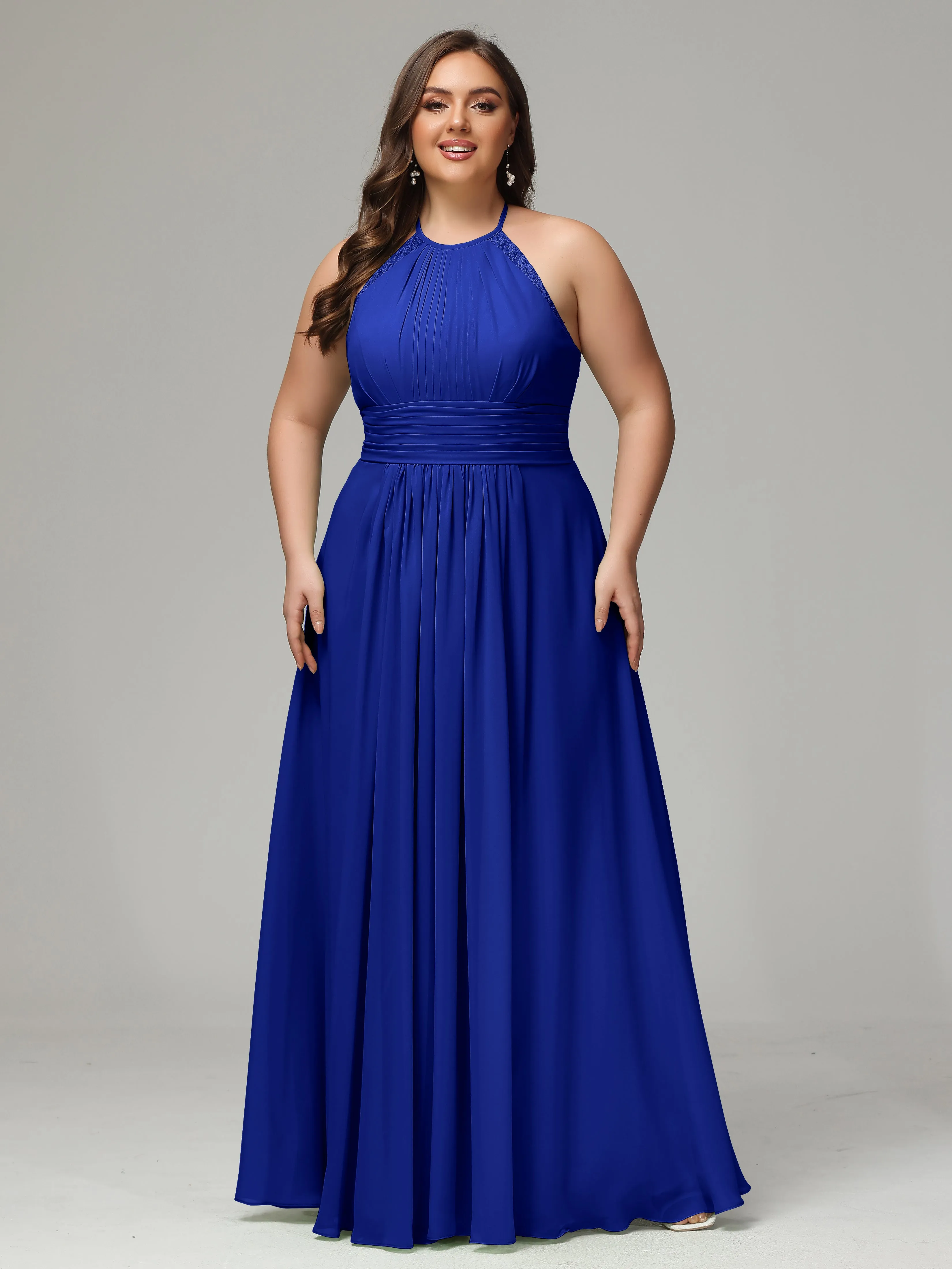 Halter Sleeveless Chiffon Long Plus Bridesmaid Dresses